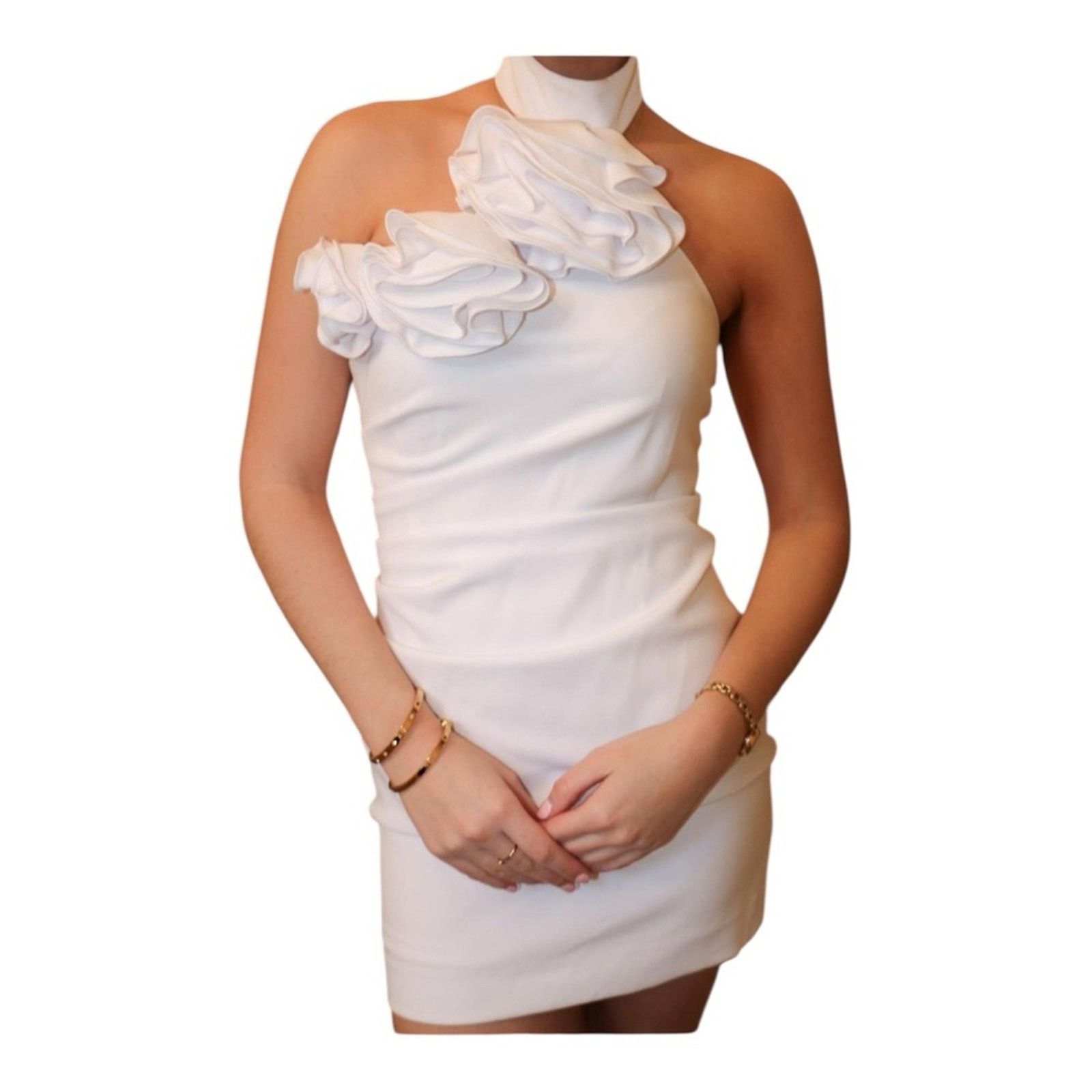 Gianni Valentino Gianni Bini One Shoulder White Dress with Ruffles Size 2 Size XS / US 0-2 / IT 36-38 - 3 Thumbnail