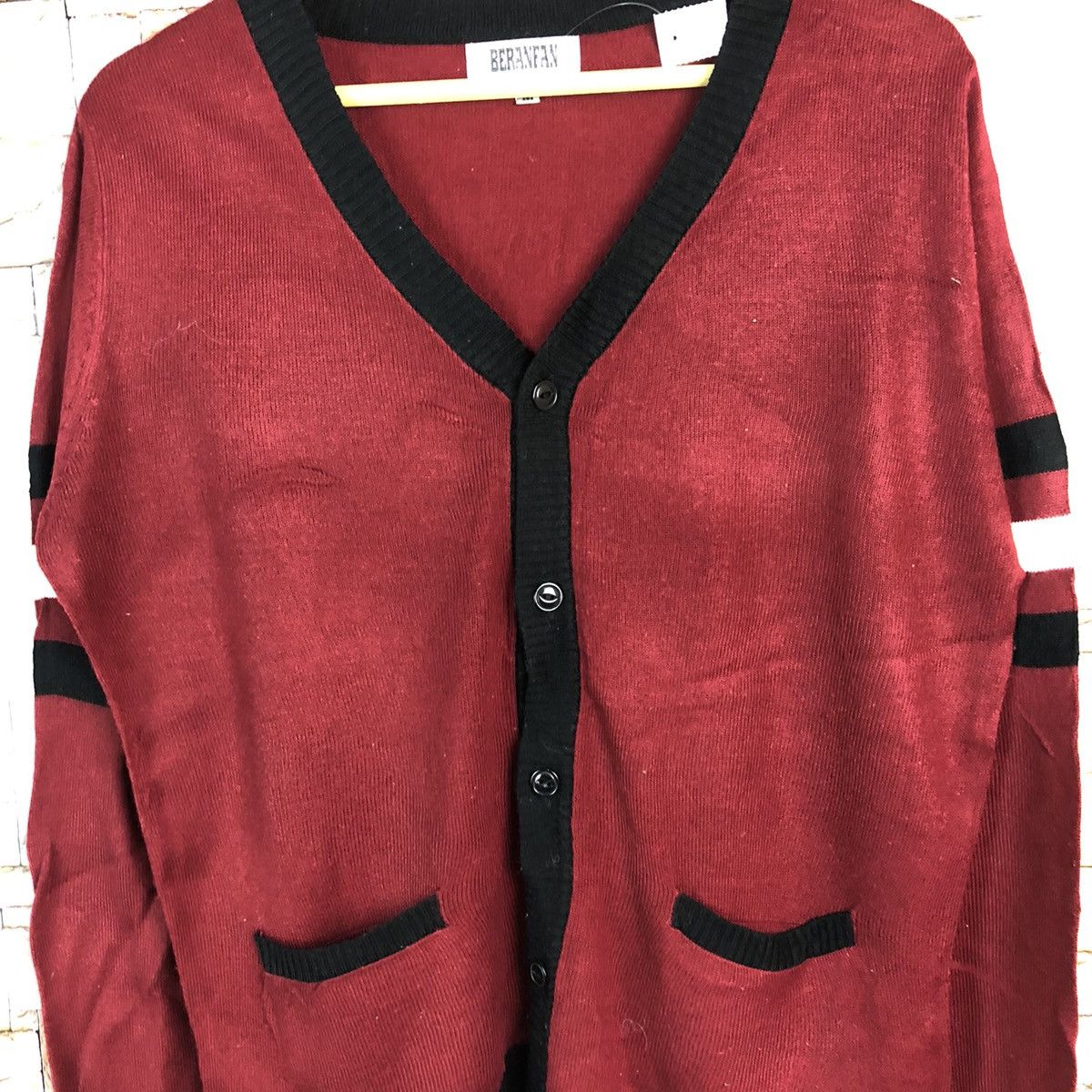Homespun Knitwear × Japanese Brand Beranfan Red Maroon Cardigan vintage #A654 Size US M / EU 48-50 / 2 - 5 Thumbnail