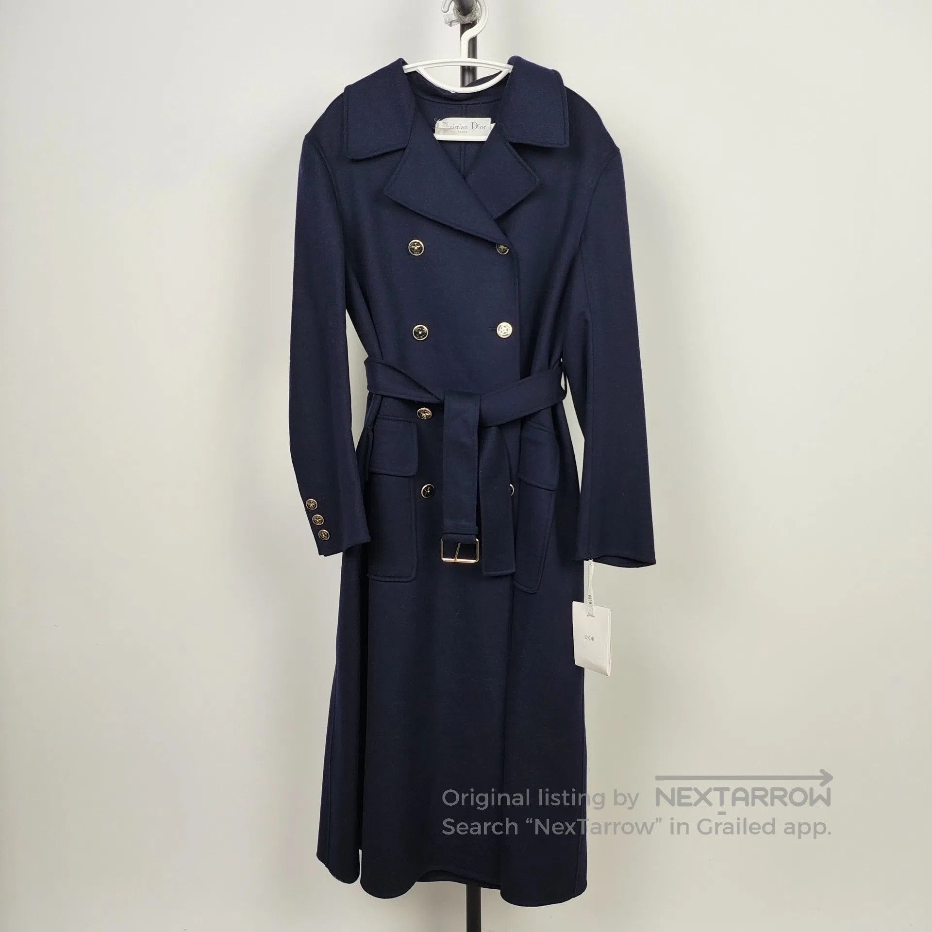 Dior Dior Navy Blue Double Breasted Wool Coat with Belt| Size XXS / US 00 / IT 34 - 9 Thumbnail