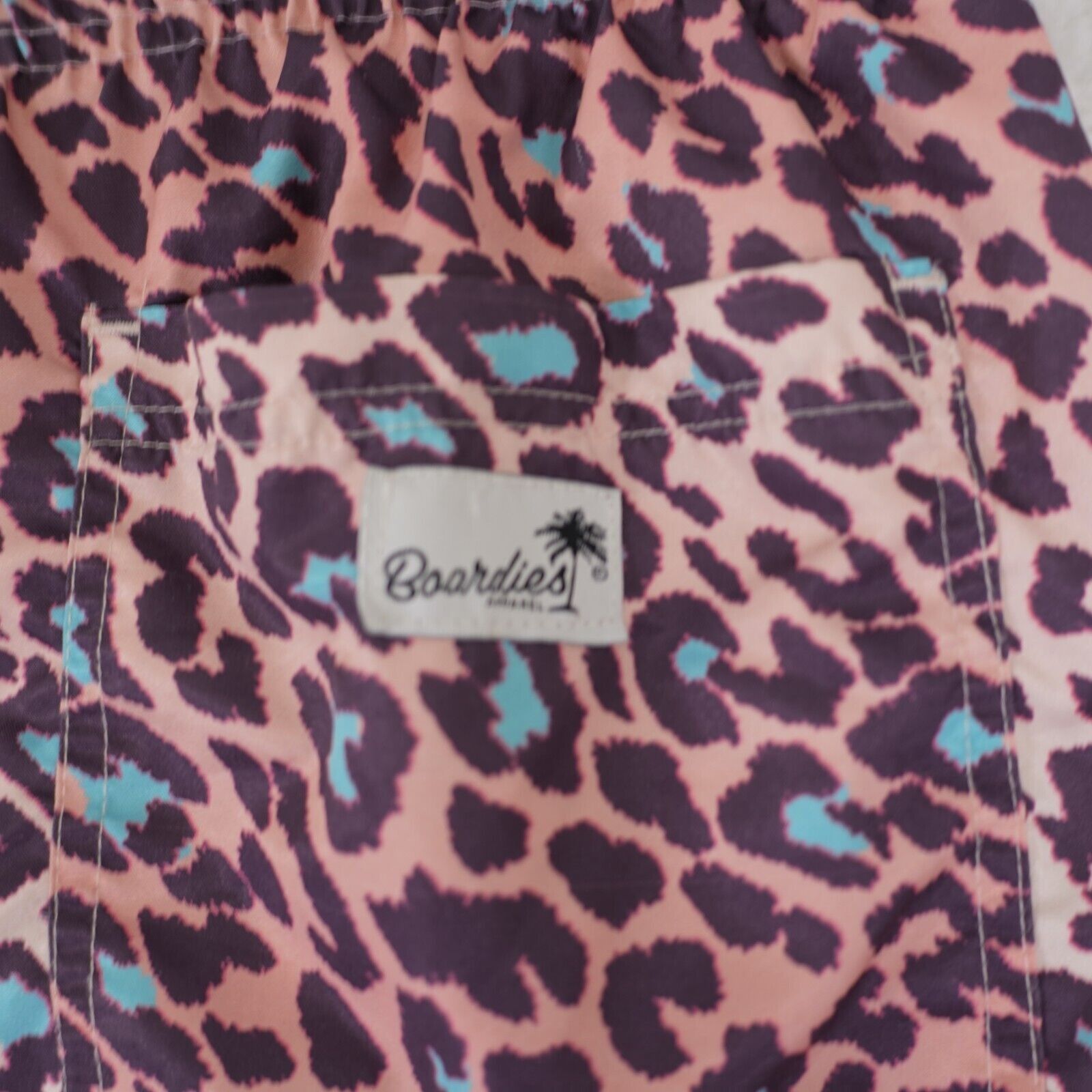 Designer Boardies Cheatah Print Pink Teal Drawstring Swim Trunks XL L Size US 31 - 4 Thumbnail