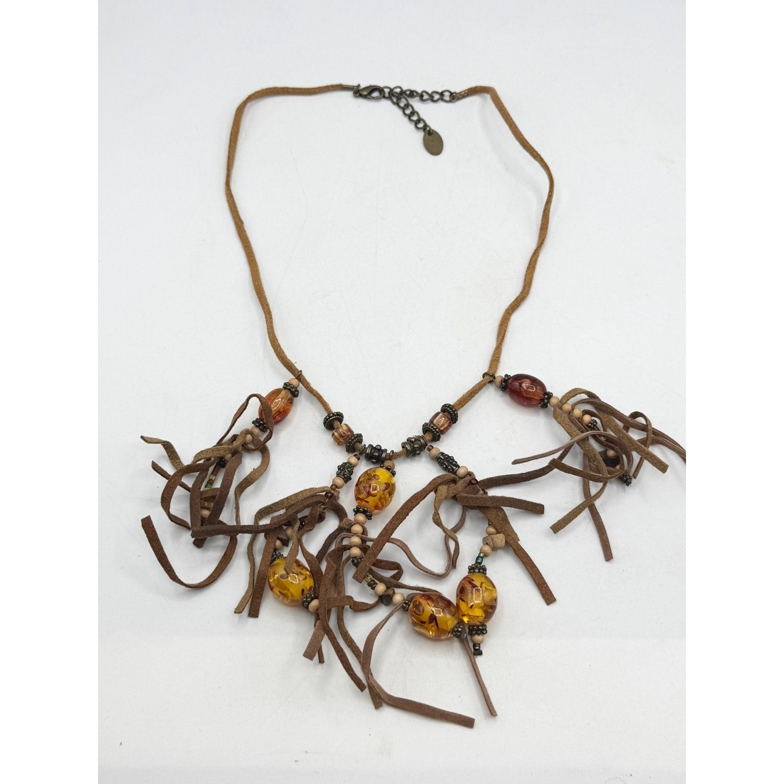 Vintage Vintage brown suede tassel glass bead necklace Size ONE SIZE - 2 Thumbnail