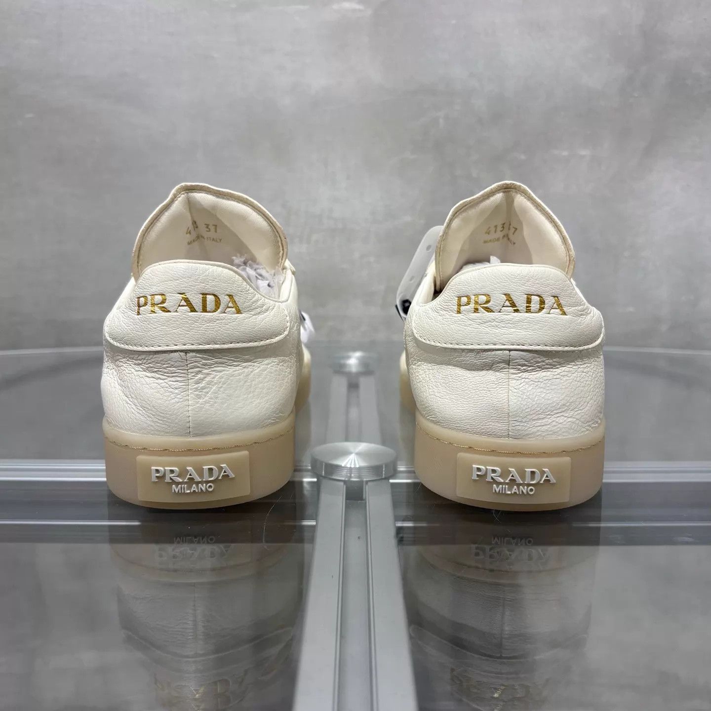 Prada Prada Cream Leather Triangle Logo Trainer Women's 37 Size US 6.5 / IT 36.5 - 6 Thumbnail