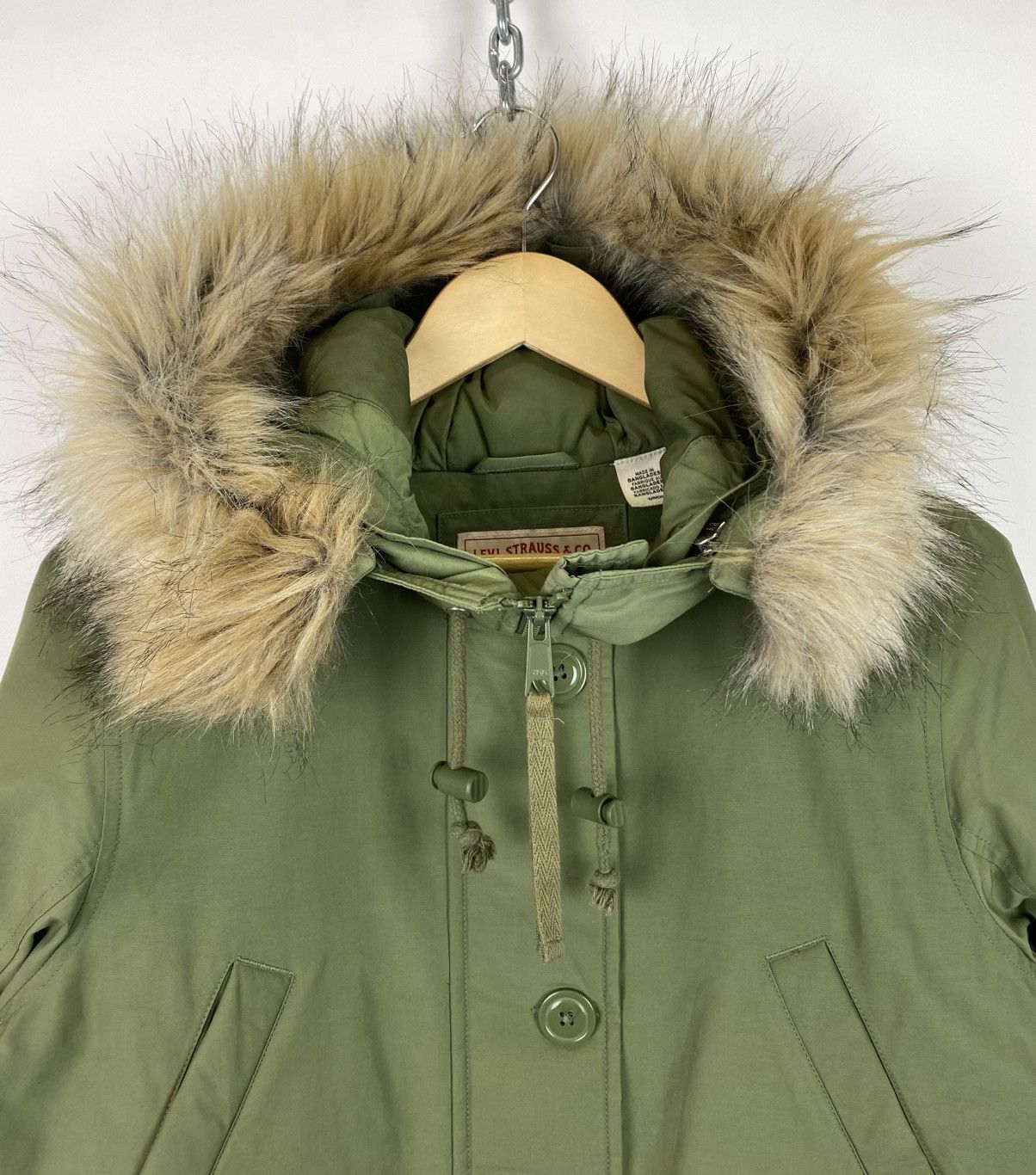Levi's Levi’s Full Zip Parka Jacket Faux Fur Hood Size S Green Top Size S / US 4 / IT 40 - 2 Thumbnail