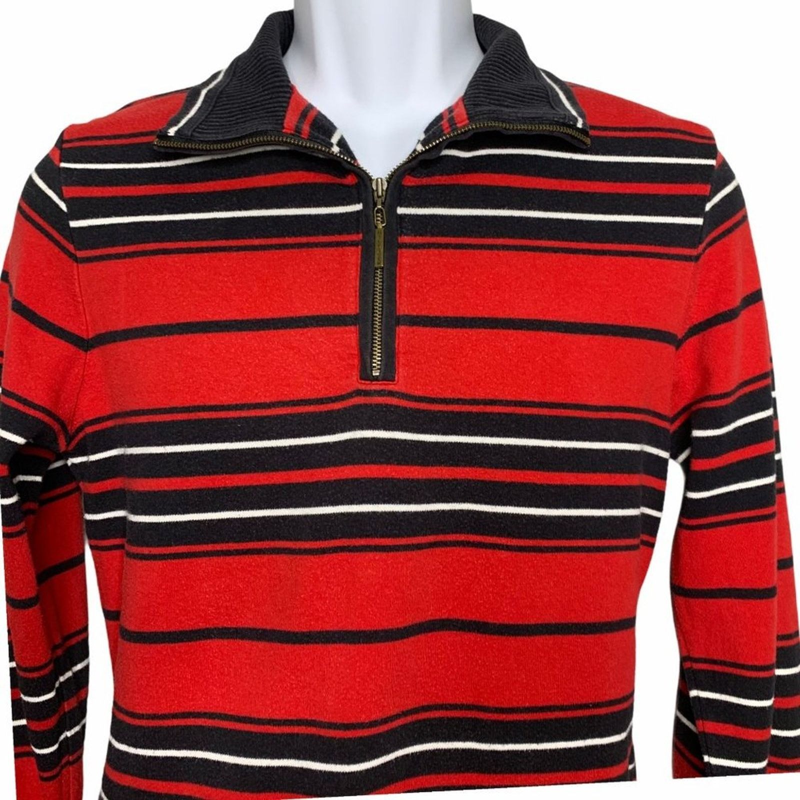 Tommy Hilfiger Tommy Hilfiger Red Black Stripe Black Rib Collar 1/4 Zip XL Size US XL / EU 56 / 4 - 2 Thumbnail