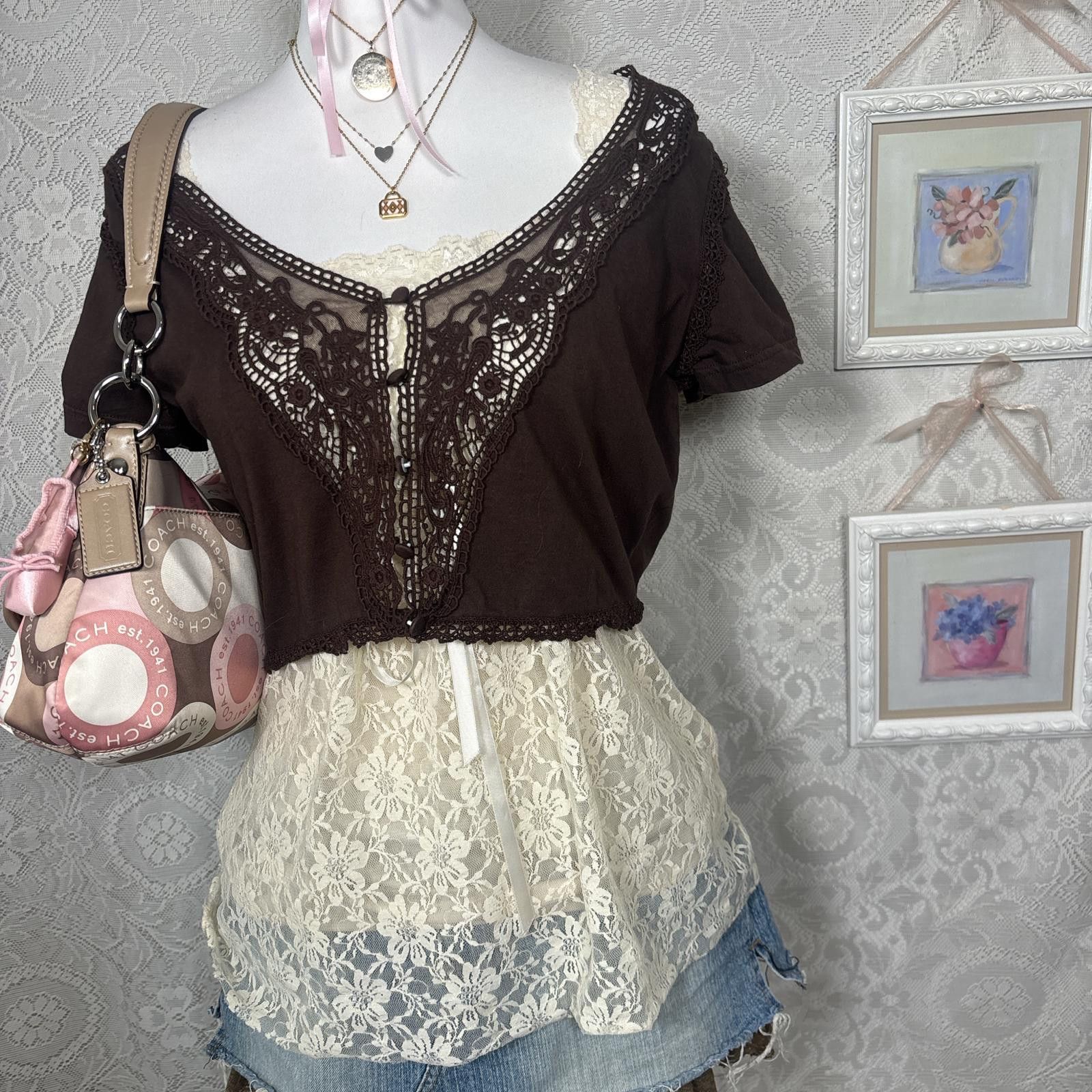 Other y2k brown lace fairy core cardigan Size L / US 10 / IT 46 - 3 Thumbnail