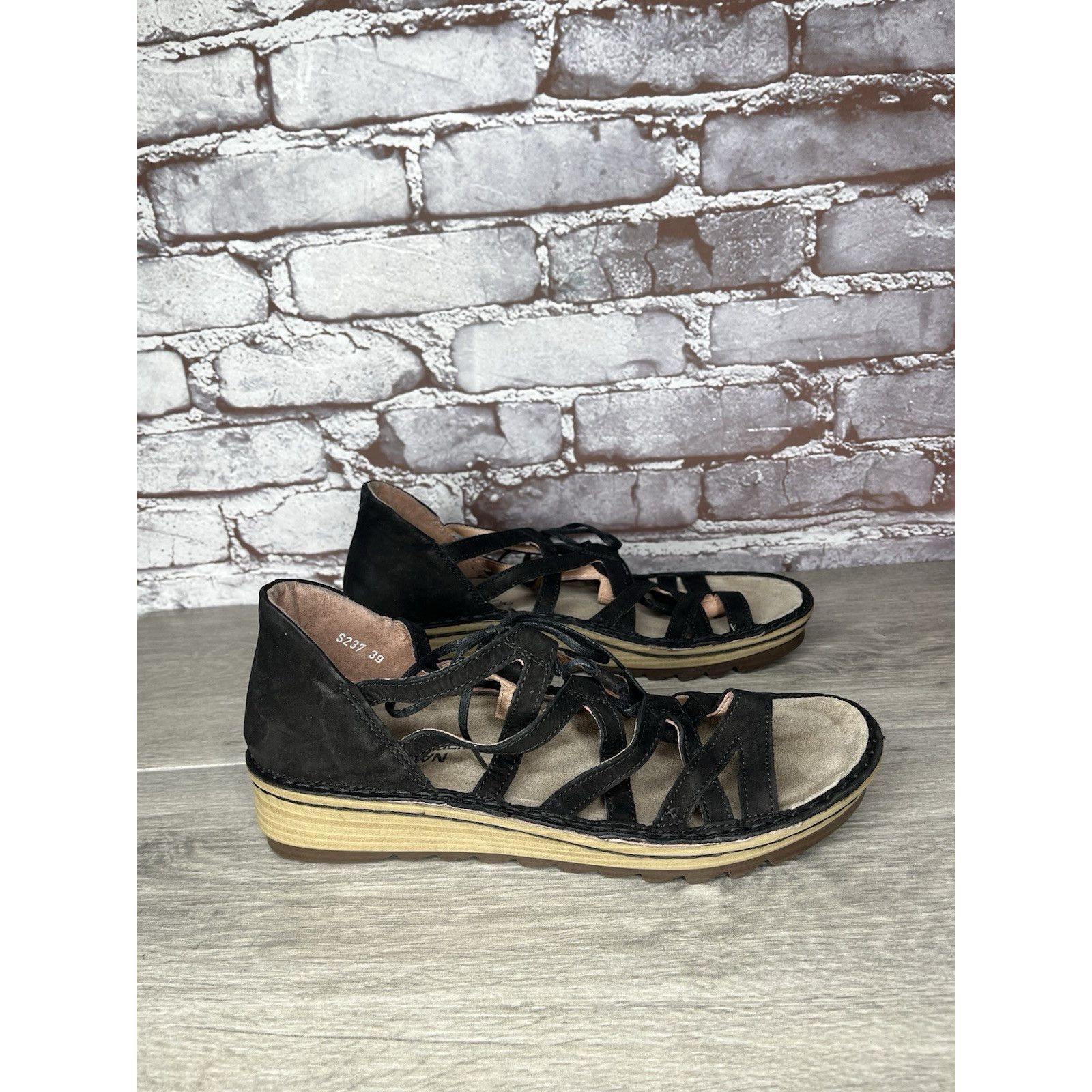 Nat Nast Naot Black Suede Leather Lace Up Open Toe Wedge Sandals Wome Size US 8.5 / IT 38.5 - 9 Thumbnail
