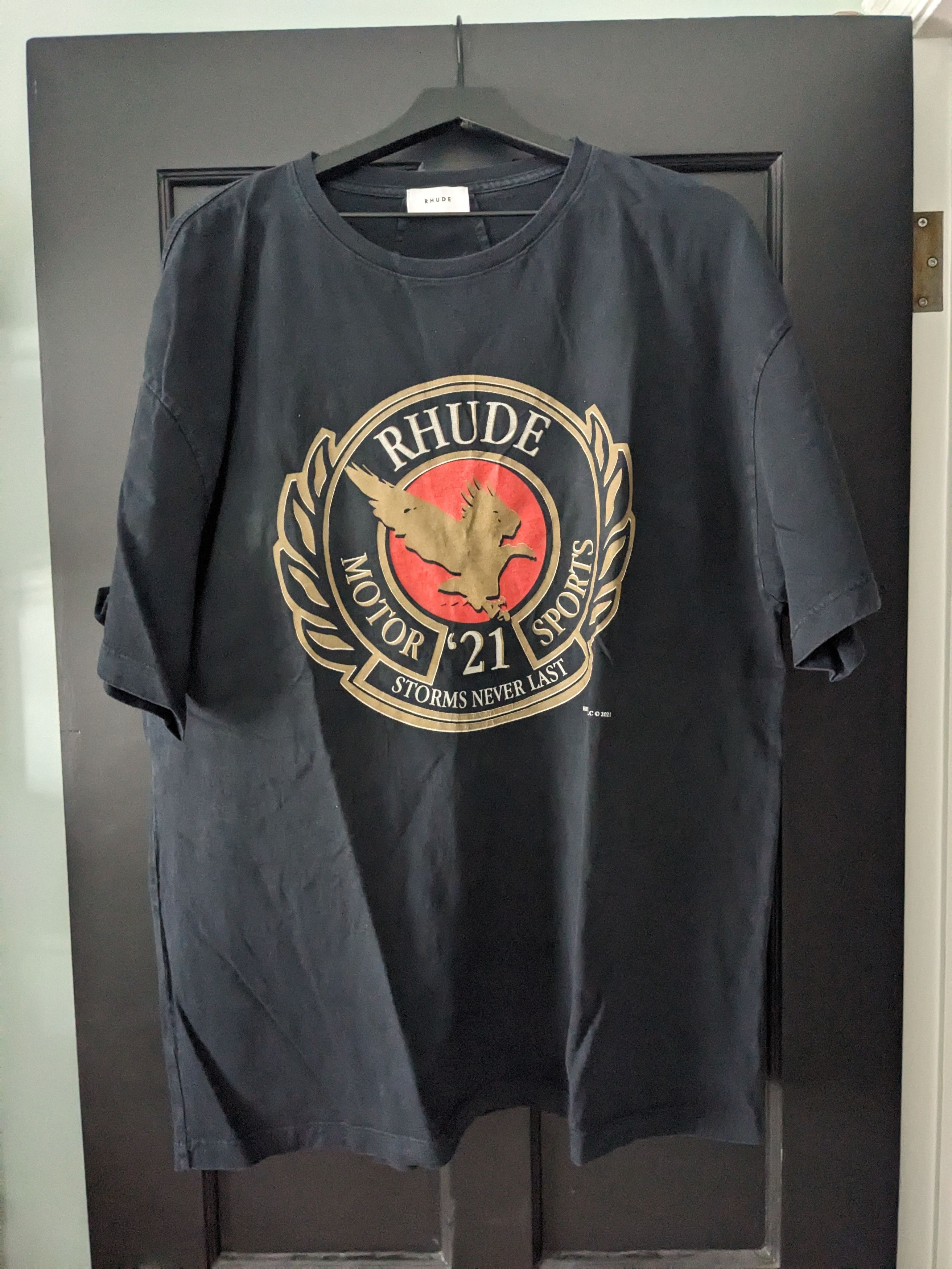 Image of '21 Rhude Motorsports T-Shirt in Navy, Men's (Size 2XL)