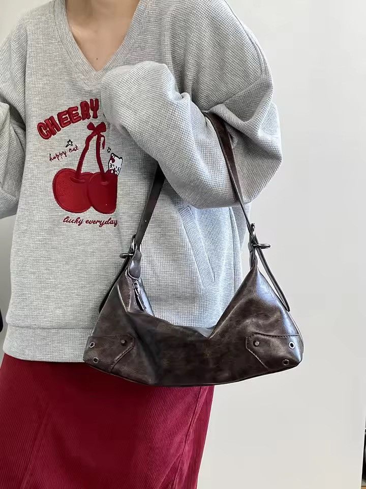 Vintage Retro Style PU Leather Small Shoulder Bag y2k unisex Size ONE SIZE - 5 Thumbnail