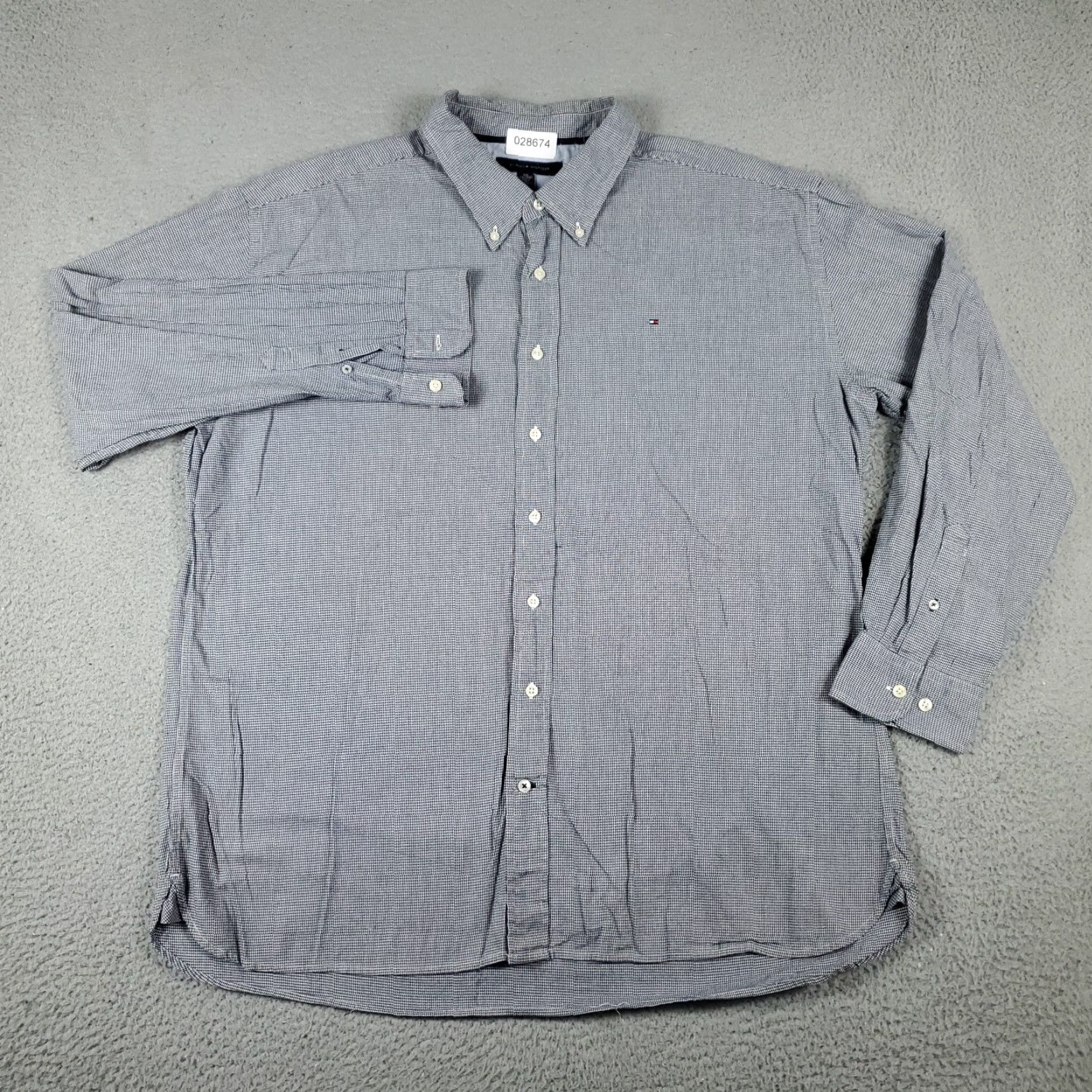 Tommy Hilfiger VINTAGE Tommy Hilfiger Shirt Mens 2XL Blue Houndstooth Button-Up Long Sleeve Regular Fit Collared Logo Pocket All Seasons Men Size US XXL / EU 58 / 5 - 3 Thumbnail
