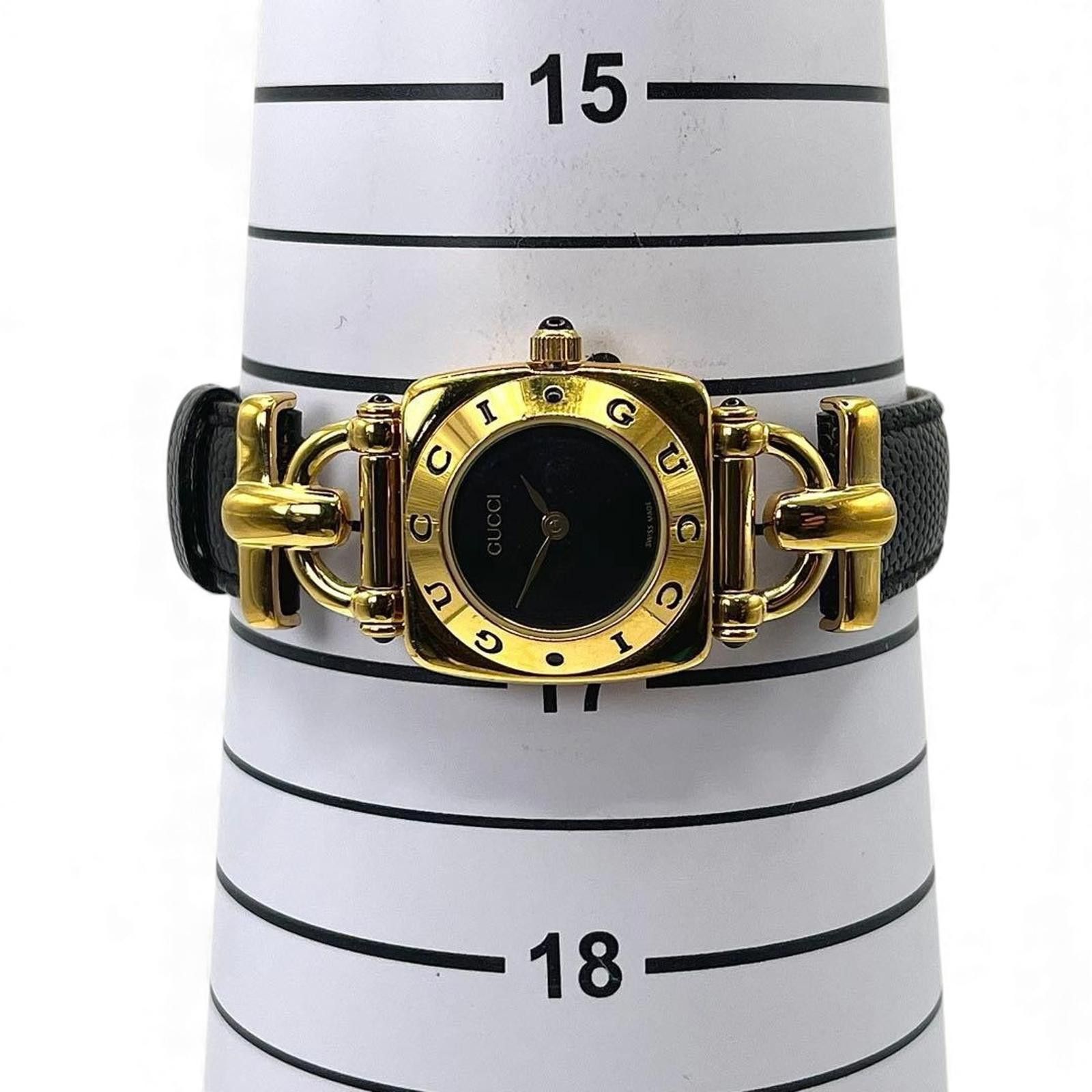 Gucci Gucci - Women's Gold Tone and Black Leather Wristwatch Size ONE SIZE - 8 Thumbnail
