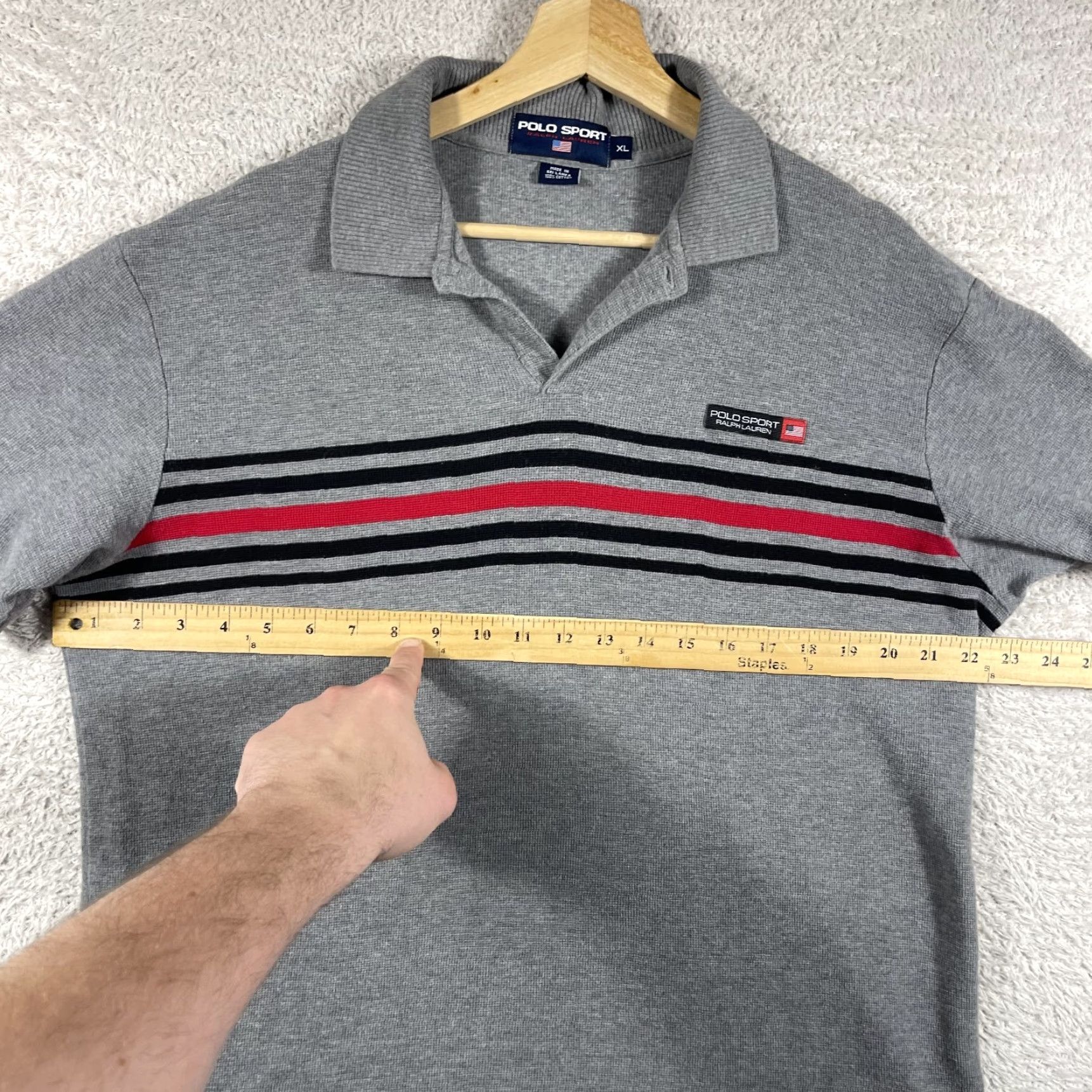 Vintage VINTAGE Polo Sport Knit Polo Shirt Mens XL Gray Striped 90s Y2K Ralph Lauren Polo Shirt Size US XL / EU 56 / 4 - 6 Thumbnail