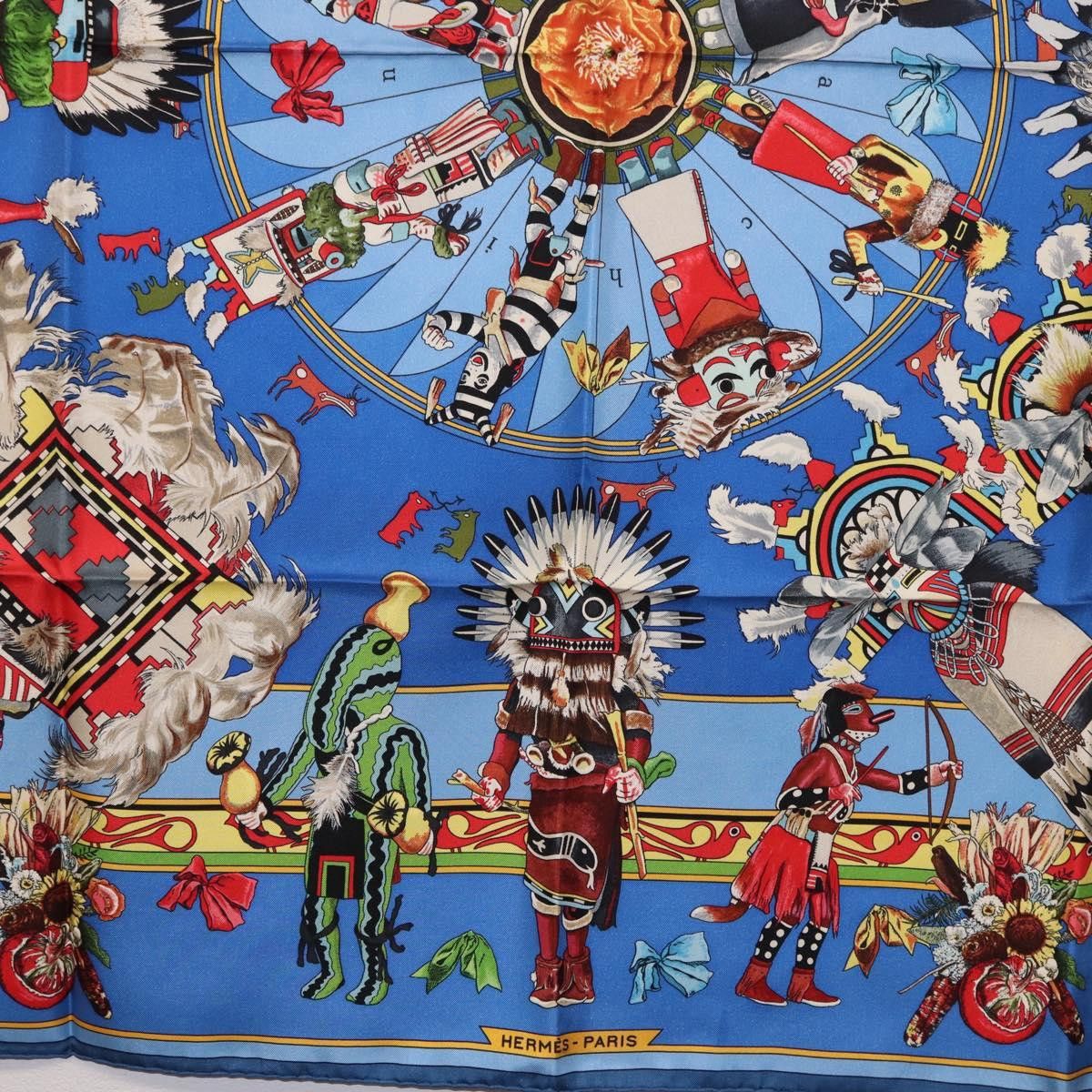 Hermes HERMES Carre 90 Scarf Silk Blue Red "KACHINAS" Auth ki6872M Size ONE SIZE - 9 Thumbnail