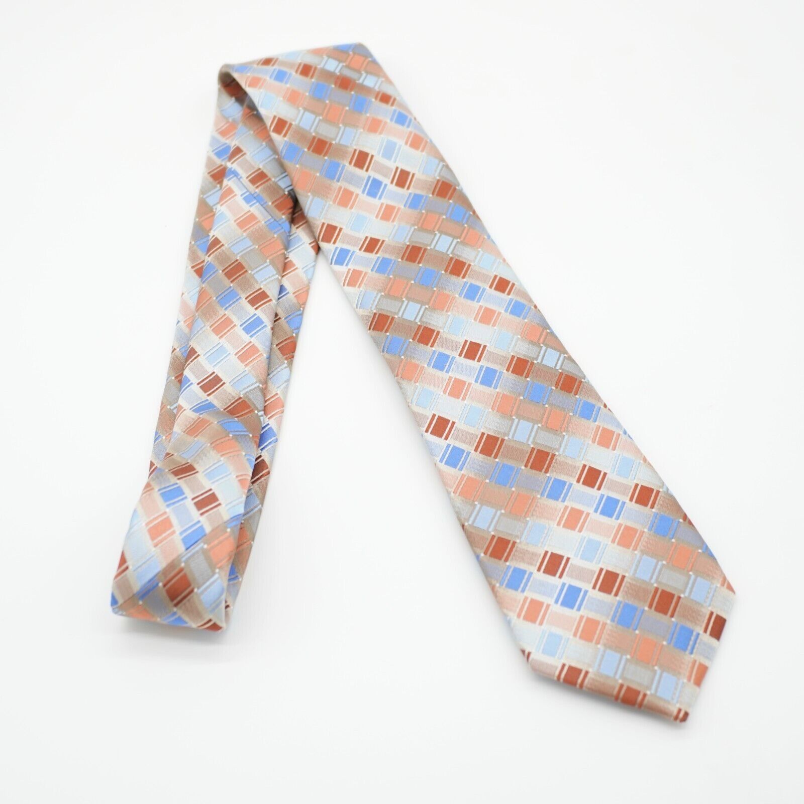 Van Heusen Van Heusen Peach Blue Basketweave Woven Silk Tie Size ONE SIZE - 7 Thumbnail