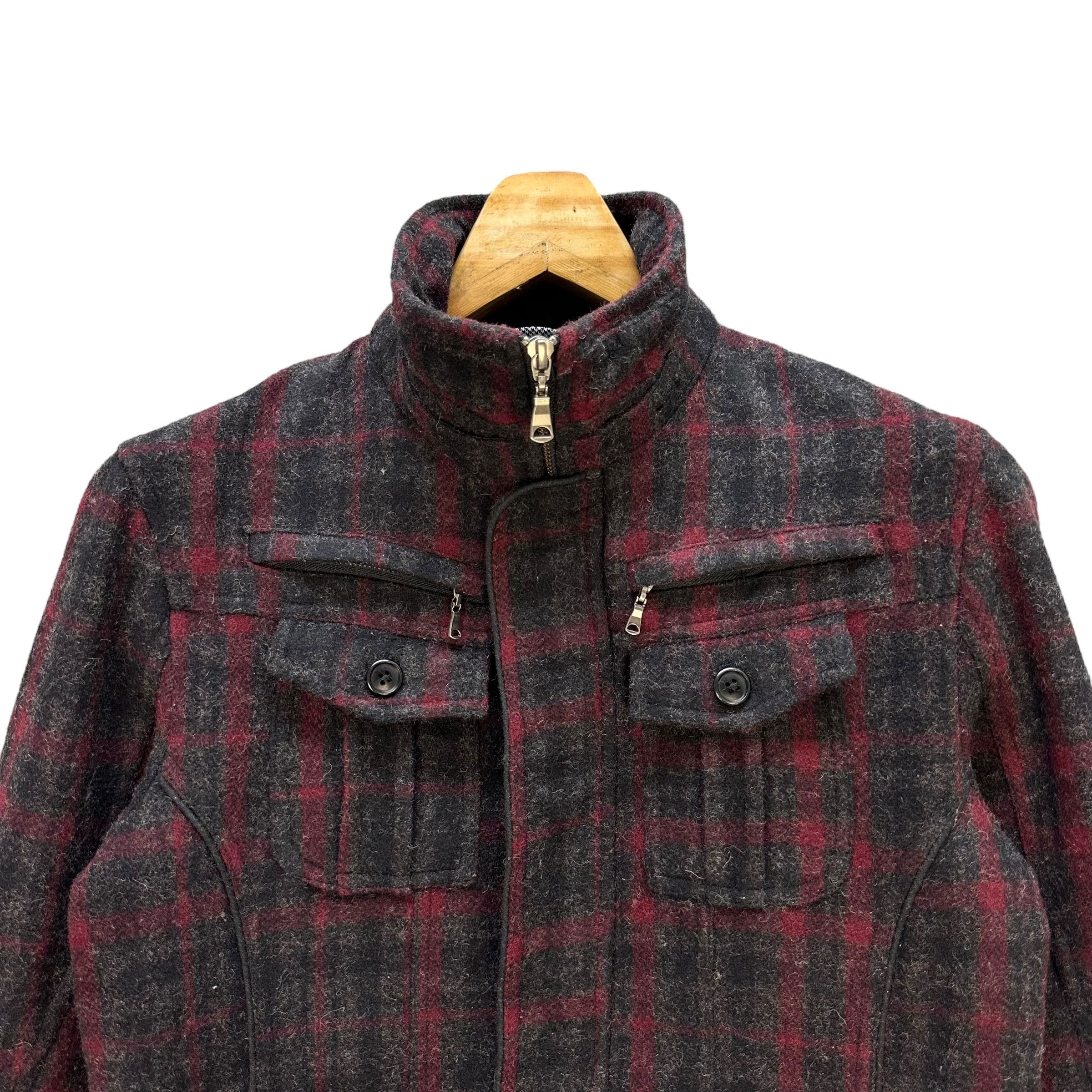 Japanese Brand MF EDITORIAL Red Checked Tartan Turtleneck Jacket #A40-0919 Size M / US 6-8 / IT 42-44 - 2 Thumbnail