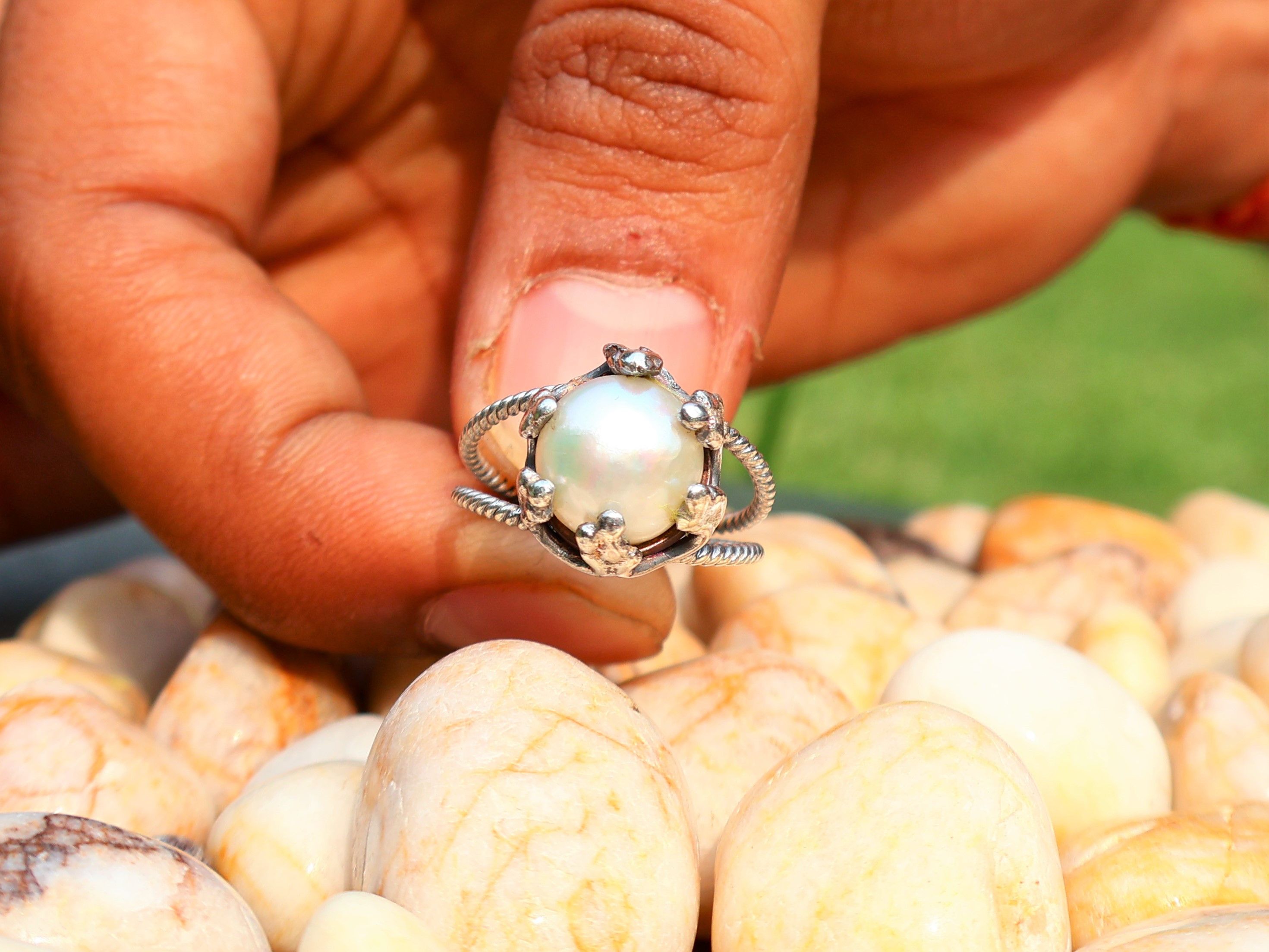 Handmade Pearl Ring, Handmade Women Ring, 925 Sterling Silver Jewelry Size ONE SIZE - 3 Thumbnail