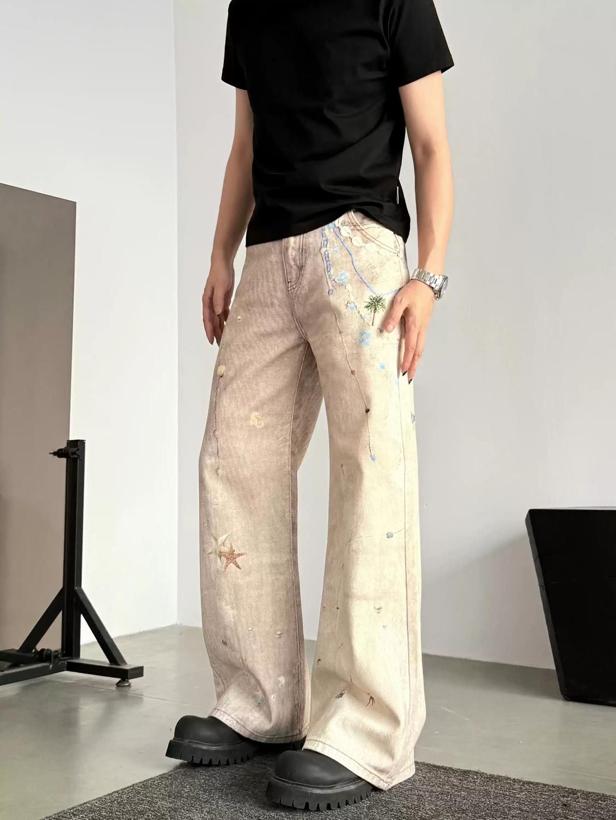 Other Wide-Leg Star Print Graphic Denim Jeans Size US 30 / EU 46 - 5 Thumbnail