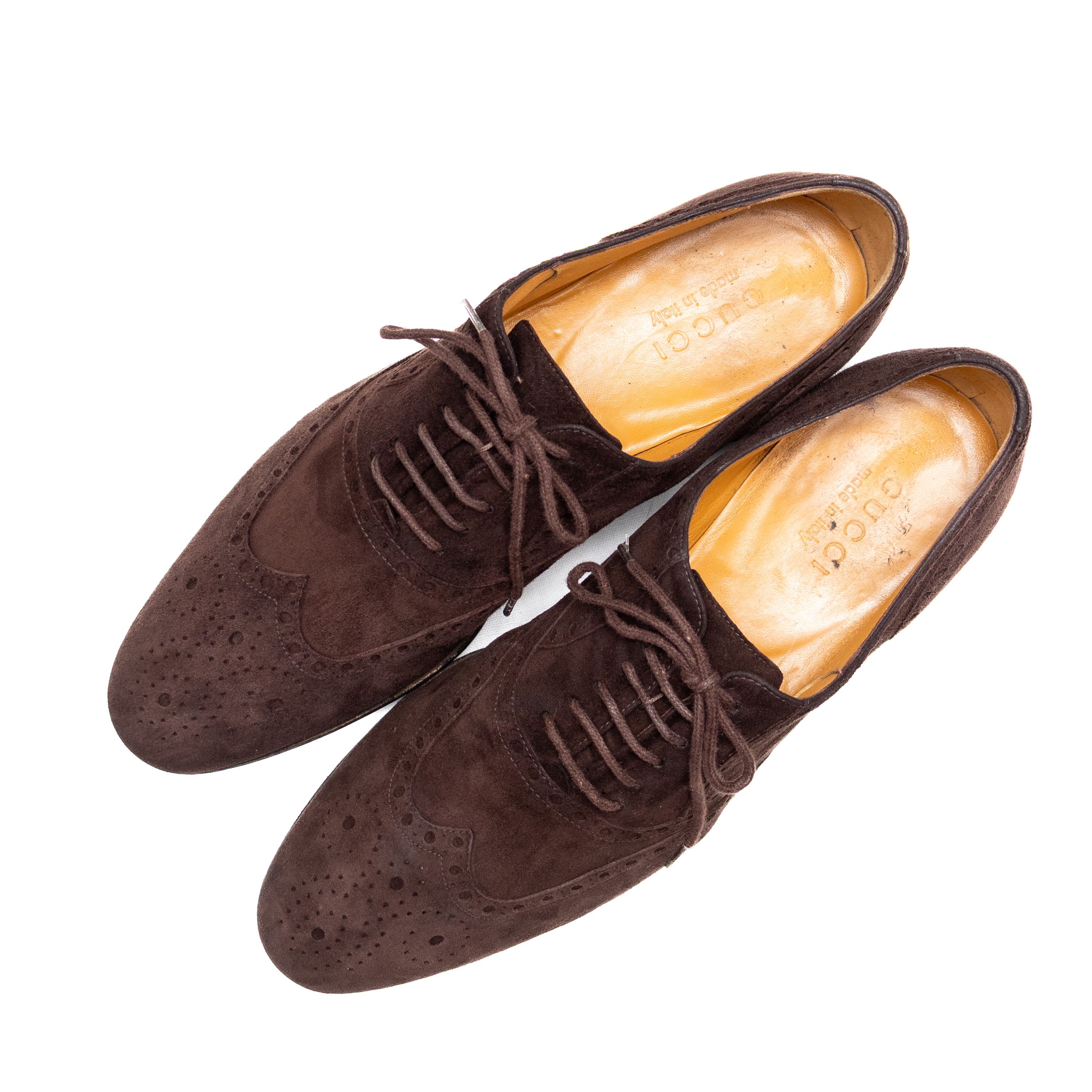 Gucci Men's Brown Suede Wingtip Oxford Brogue Shoes – Sz