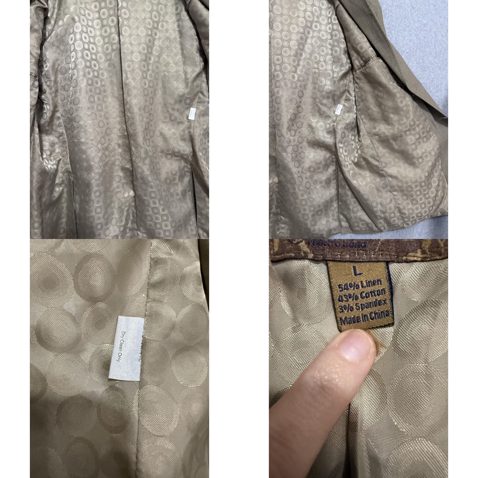 Vintage Blue Blazer Sport Coat Mens L Beige Linen Cotton Stretch Jacket Casual Summer Size 42R - 8 Thumbnail