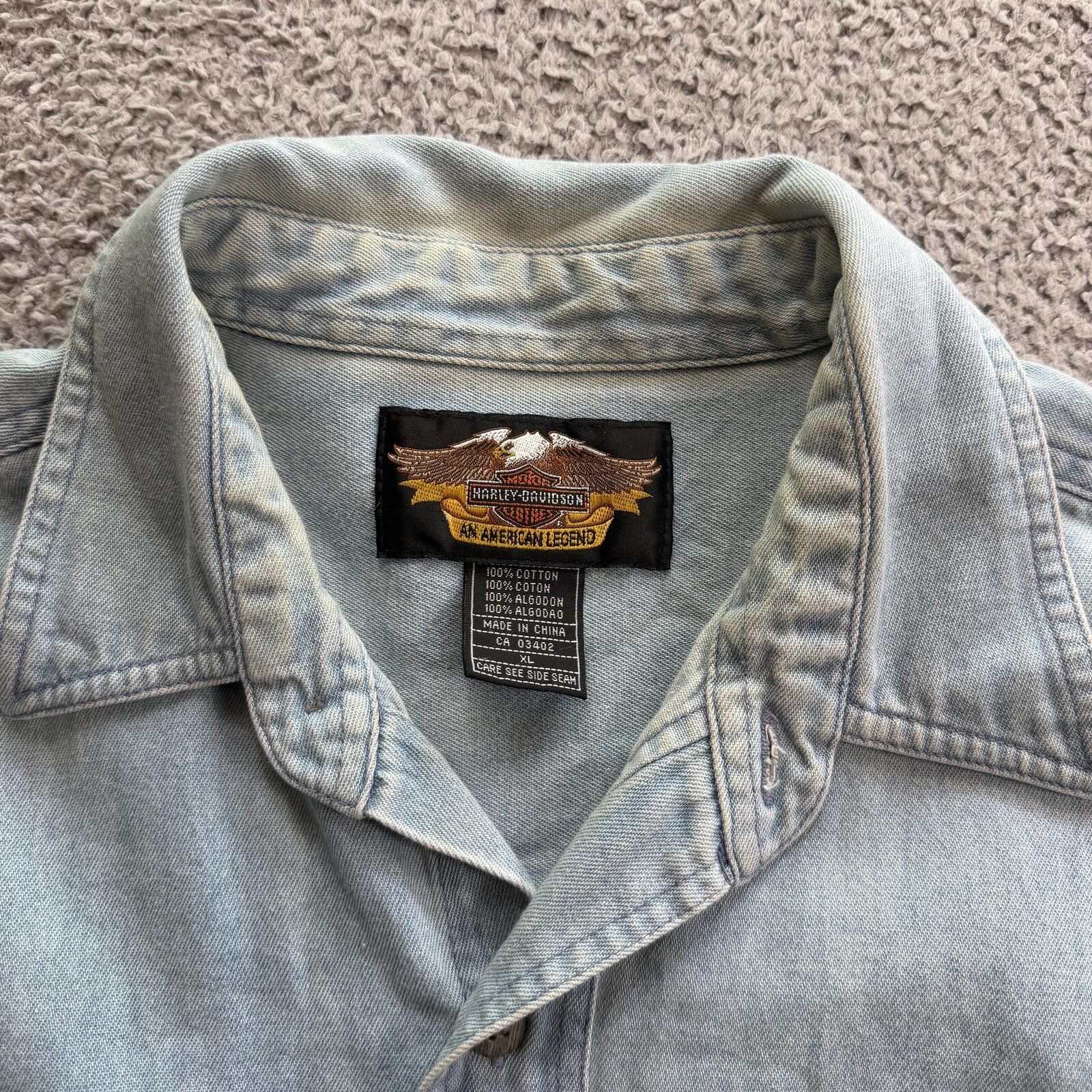 Harley Davidson Vintage Y2K Harley-Davidson Denim Short Sleeve Button Up XL Size US XL / EU 56 / 4 - 6 Thumbnail