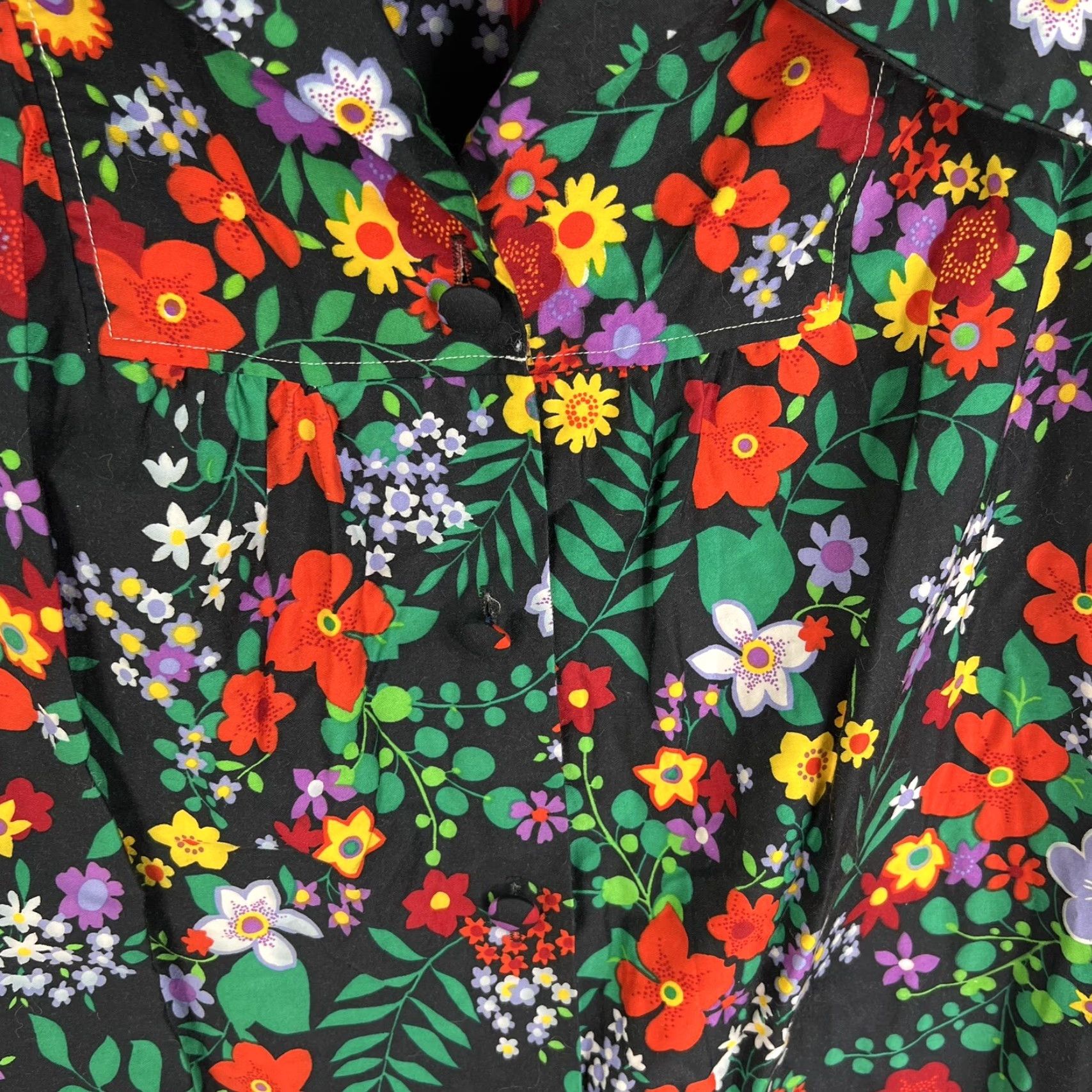 Vintage VINTAGE I Appel Floral Collared Button Front Shirt Dress Womens L Black Pockets 90s Style Mens Womens Size L / US 10 / IT 46 - 3 Thumbnail