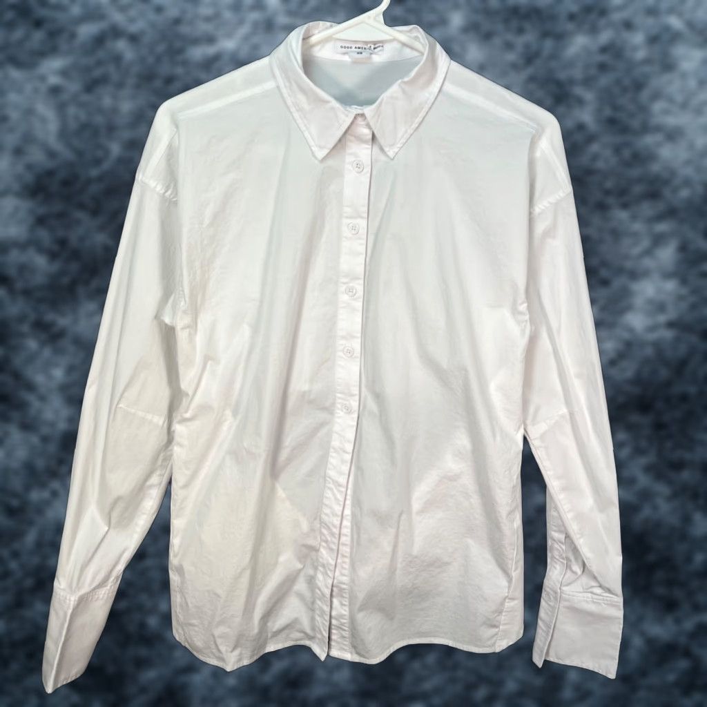 Good American Good American Button-Up Shirt XS White Cotton Blend Tie-Back Detail Women Long Sleeve Collared Shirt Size XS / US 0-2 / IT 36-38 - 1 Thumbnail