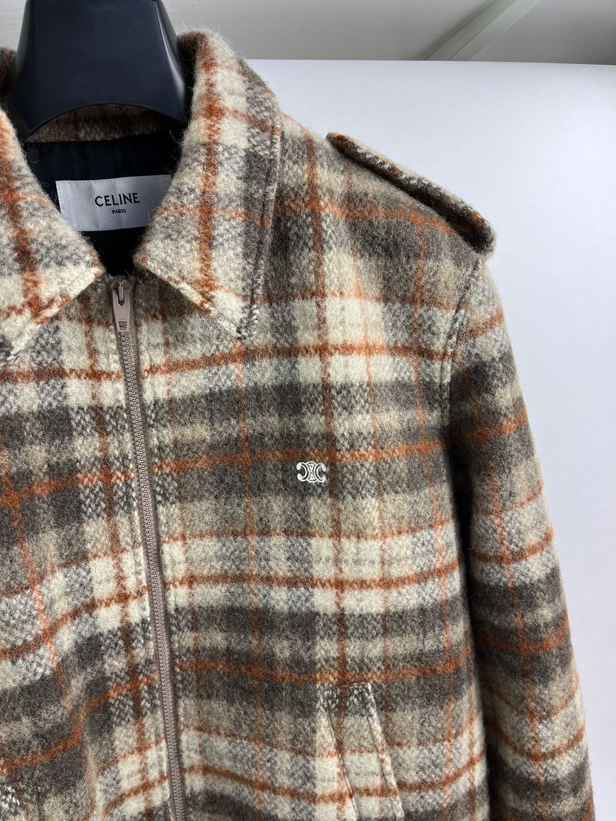 Celine × Hedi Slimane Logo Embroidered Checked Wool Jacket Size US XL / EU 56 / 4 - 3 Thumbnail
