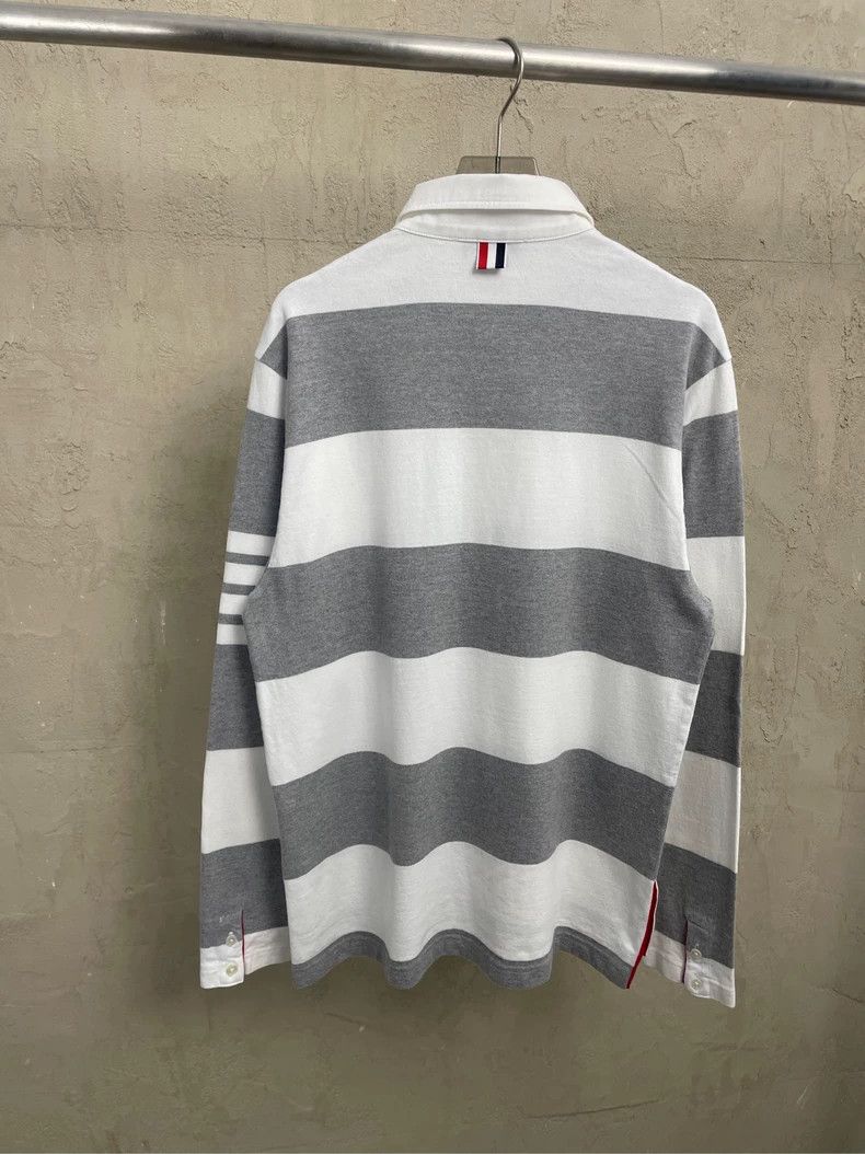 Thom Browne Thom browne Gray and white striped polo long-sleeved T-shir Size US S / EU 44-46 / 1 - 2 Thumbnail