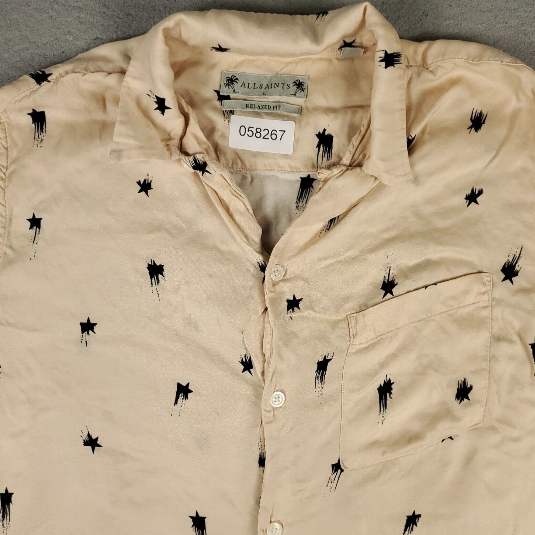 Allsaints VINTAGE AllSaints Men's Shirt Large Beige Short Sleeve Button-Up Collared Casual Summer Size US L / EU 52-54 / 3 - 2 Thumbnail
