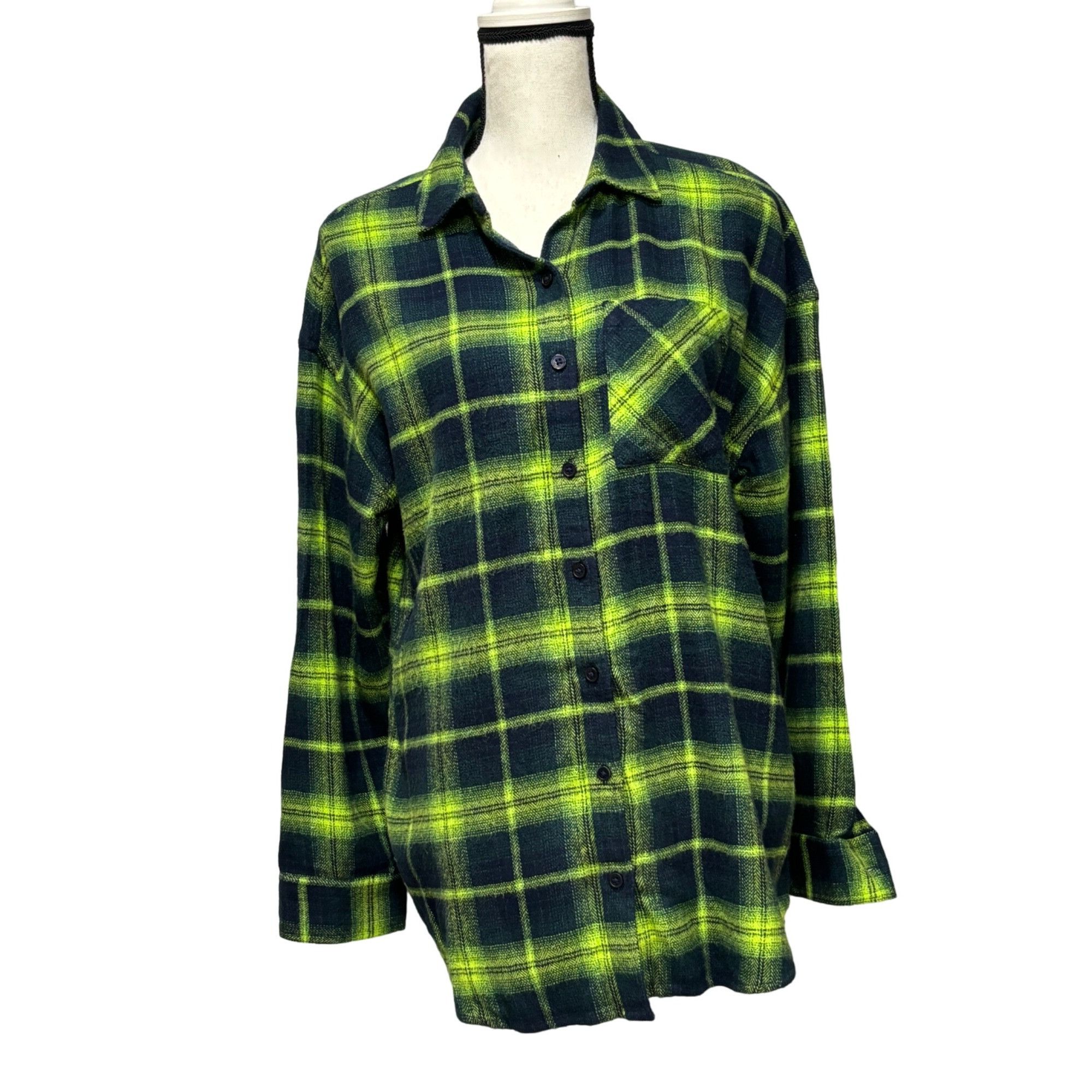 Other BP. Boyfriend Plaid Button-up Shirt in Navy-Green Jess Plaid Size XS / US 0-2 / IT 36-38 - 2 Thumbnail