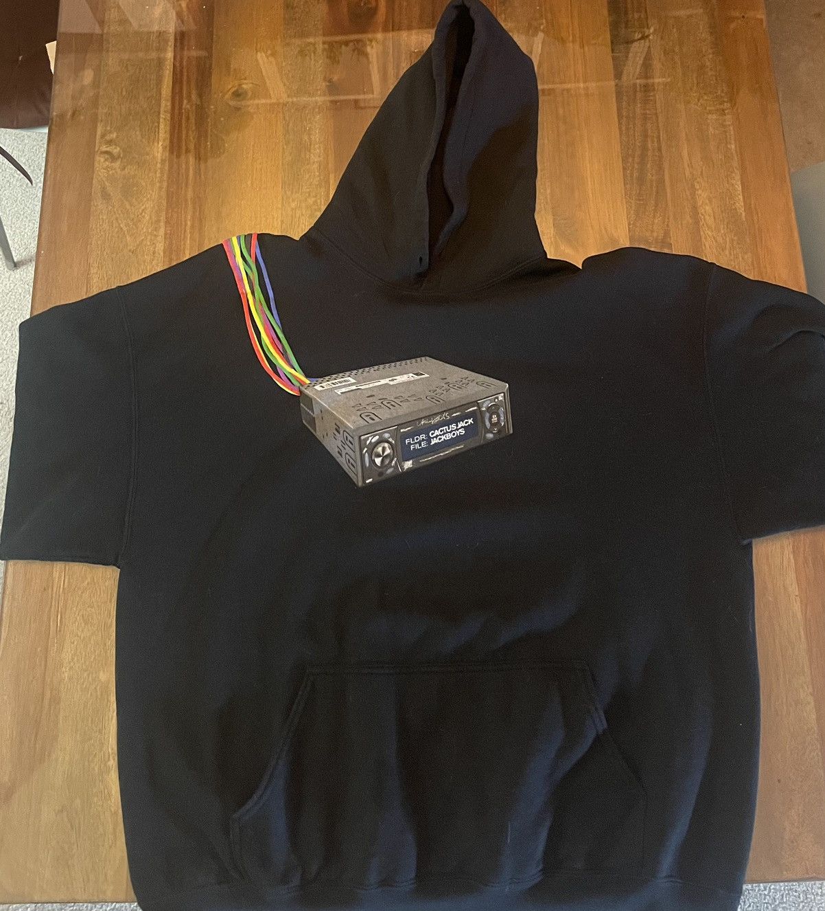 image of Cactus Clothing x Travis Scott Jack-Boys “Cord Cutter/radio” Hoodie in Black, Men's (Size XL)