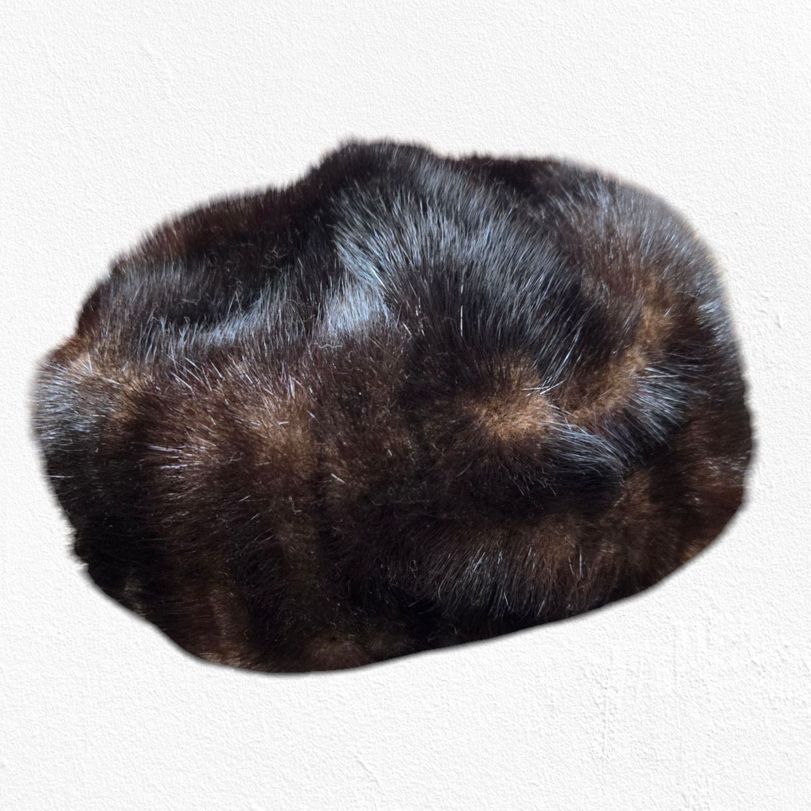 Vintage 1950s Brown Mink Fur Pillbox Hat Mid-Century Satin Lined Size ONE SIZE - 1 Thumbnail