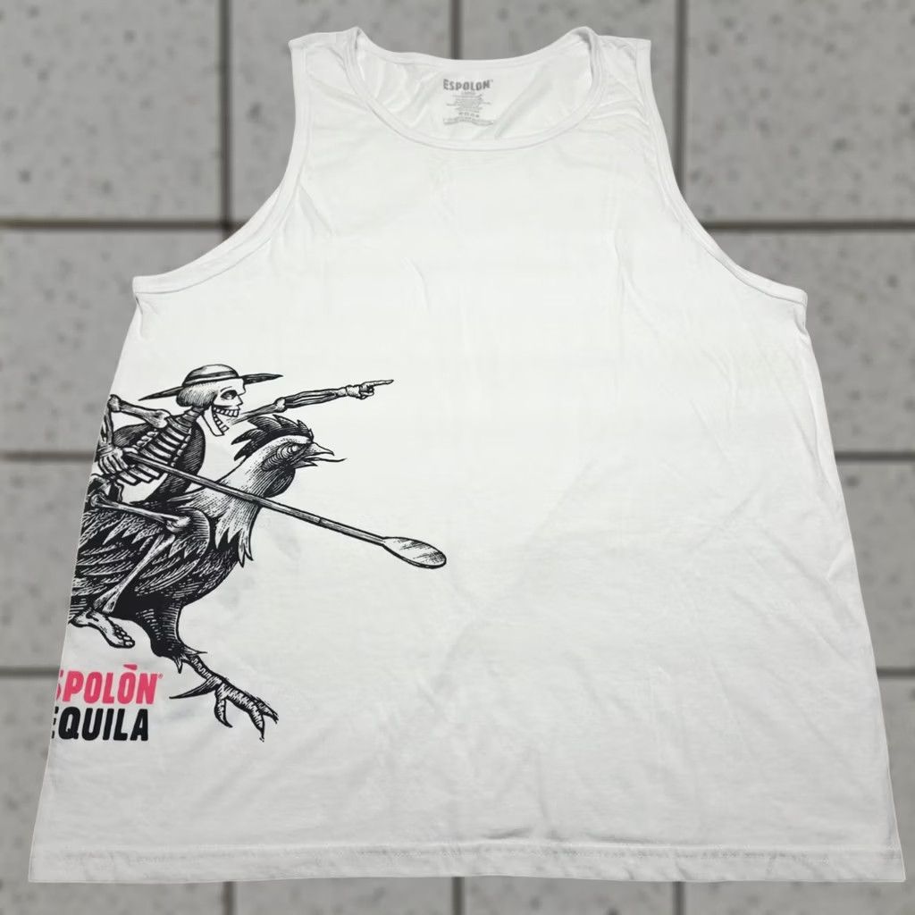 Vintage Espolón Tequila Skeleton Rooster Graphic White Tank Top Mens Size L Size US L / EU 52-54 / 3 - 1 Thumbnail