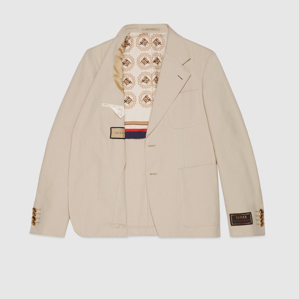 Gucci o1s1wg110125 Cotton Formal Jacket with Embroidery in Beige Size US L / EU 52-54 / 3 - 7 Thumbnail
