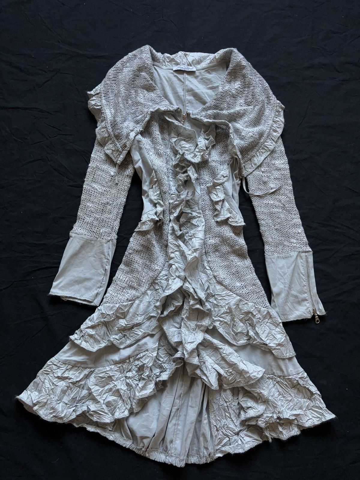 Vintage FRENCH MINI LACE RUFFLE MIXED LONG SLEEVE DRESS Size M / US 6-8 / IT 42-44 - 1 Thumbnail