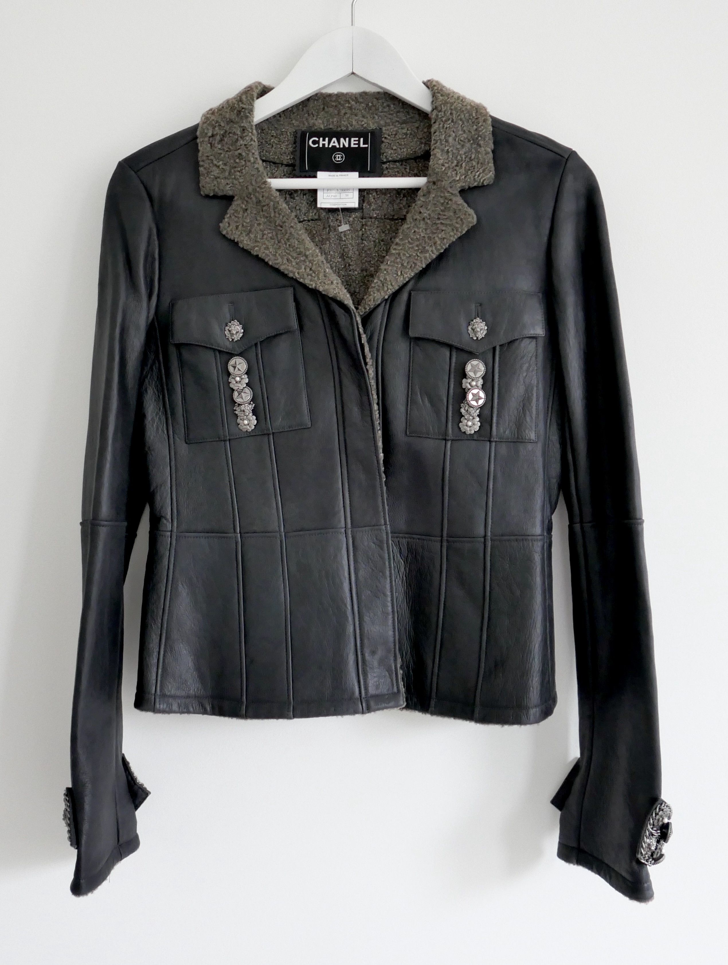 Chanel Chanel Pre-Fall 2007 Button Trim Leather & Shearling Jacket Size S / US 4 / IT 40 - 1 Thumbnail