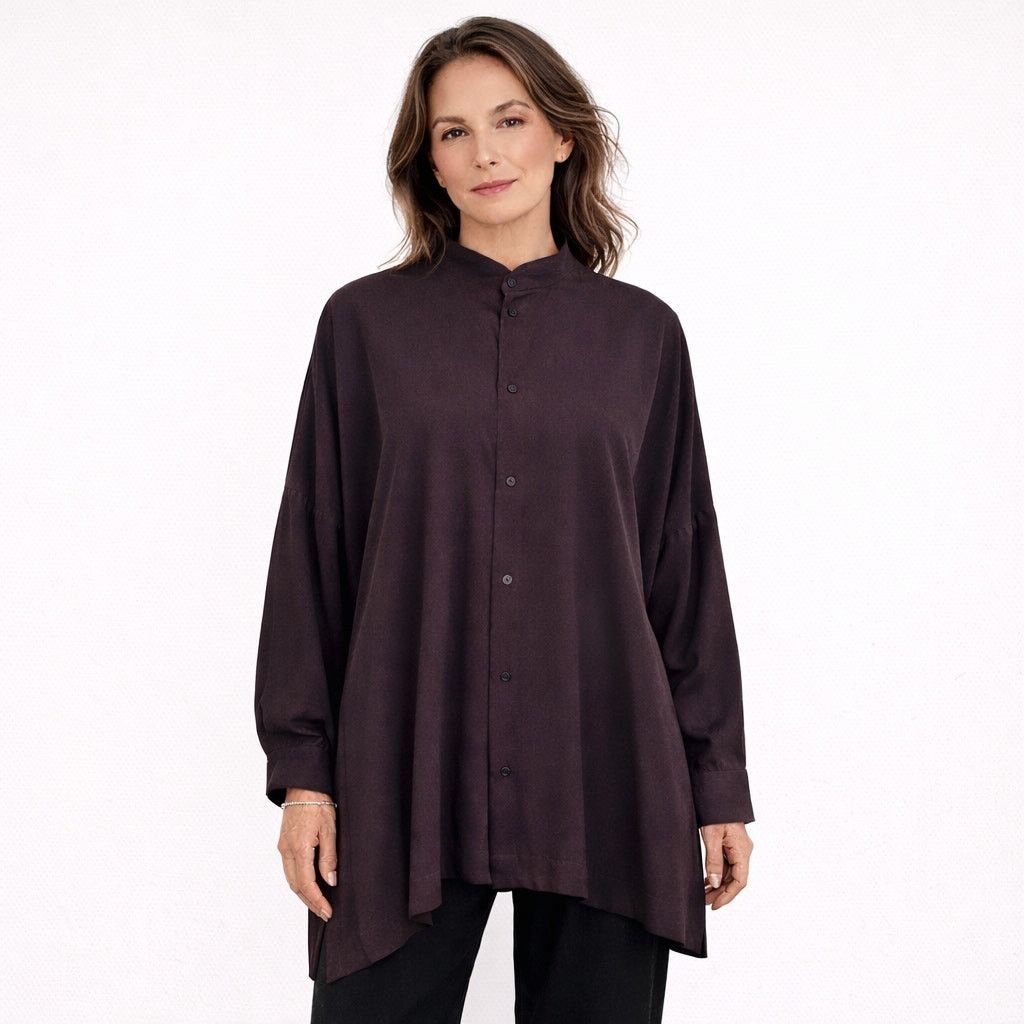 eskandar Eskandar Sz 2 100% Silk Purple Eggplant Boxy Oversize Blouse Size ONE SIZE - 1 Thumbnail