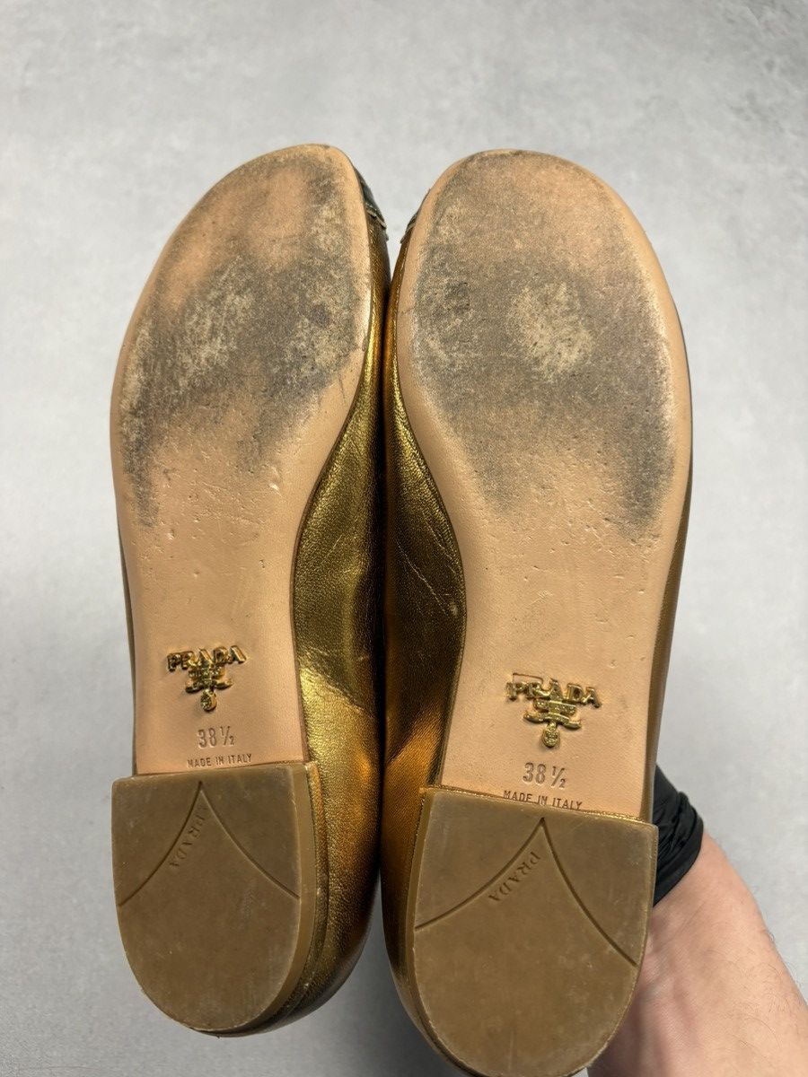 Prada Archive Prada Milano Metallic Gold Ballet Flats 38.5 Vintage Size US 8.5 / IT 38.5 - 4 Thumbnail
