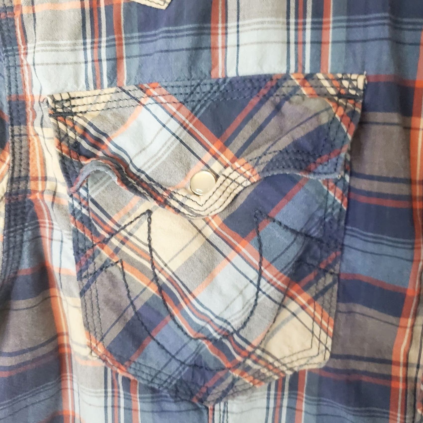 True Religion True Religion Shirt Men L Blue Plaid Pearl Snap Western Long Sleeve Cotton Twill Button-Up Casual Workwear Party/Cocktail Mens Size US L / EU 52-54 / 3 - 4 Thumbnail