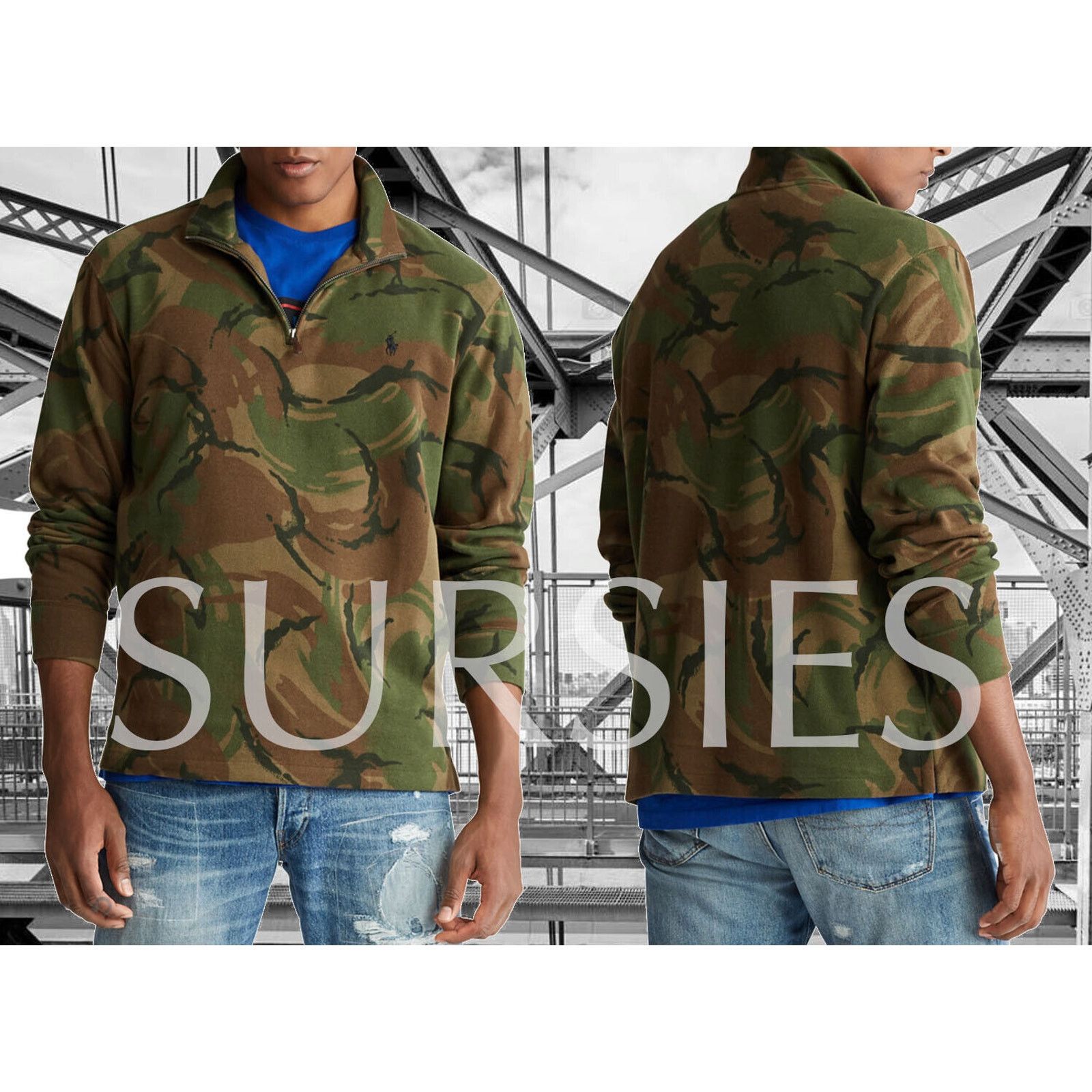 Polo Ralph Lauren POLO RALPH LAUREN SWEATER Mens MOCK NECK ZIP CAMO $110 Size US L / EU 52-54 / 3 - 1 Thumbnail
