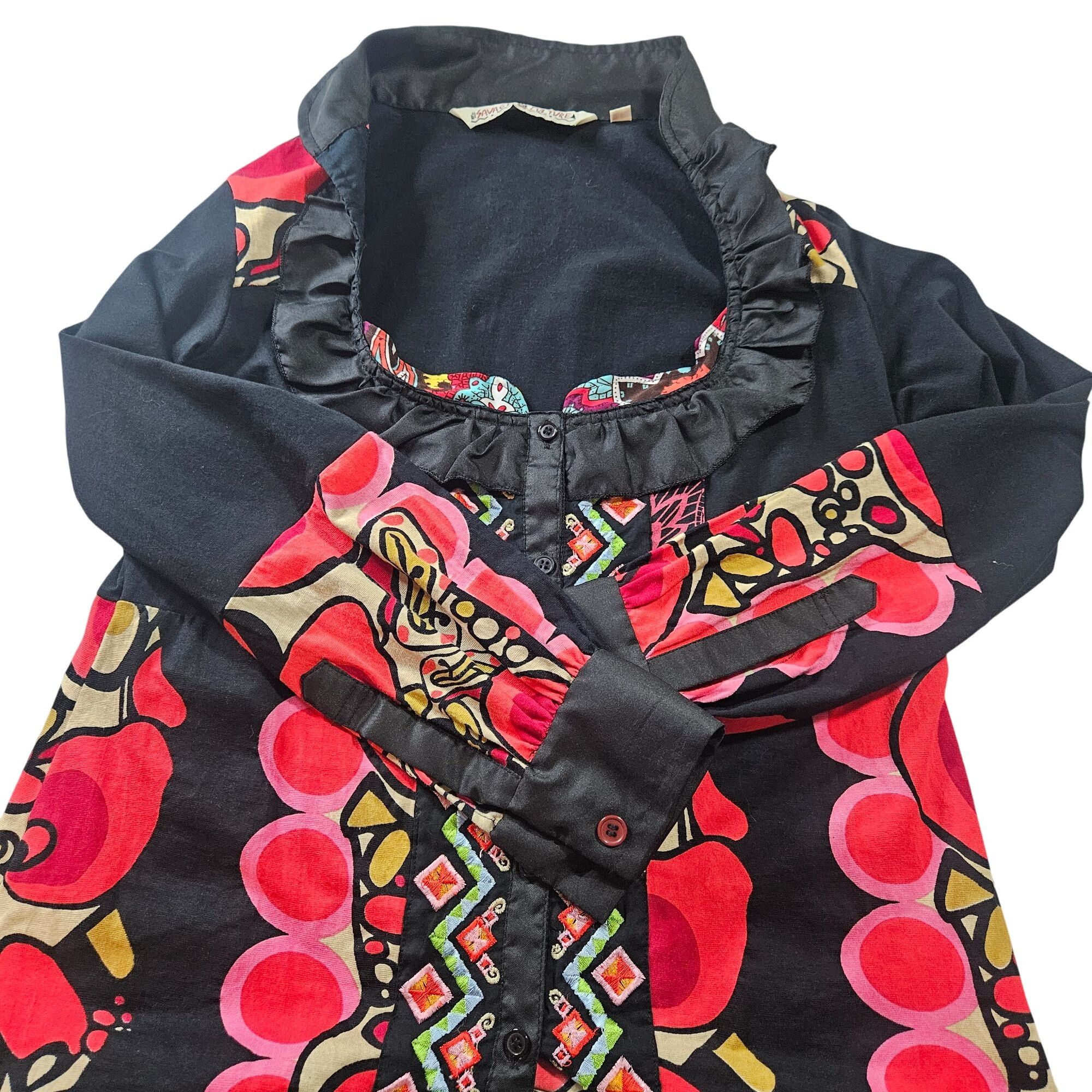 Other Savage Culture Multicolor Art to Wear Bohemian Top Ruffled C Size L / US 10 / IT 46 - 6 Thumbnail