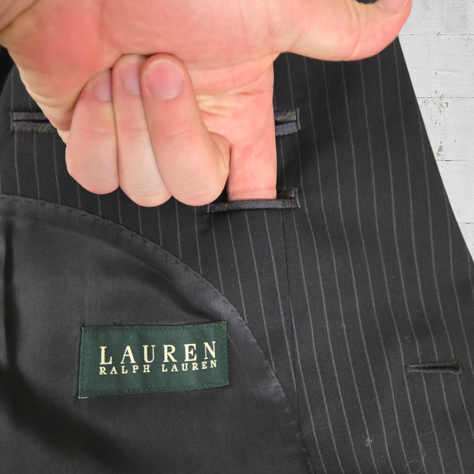 Lauren Ralph Lauren Y2K LRL Black Pinstripe Wool Suit Jacket Size 48 Size 48R - 13 Thumbnail