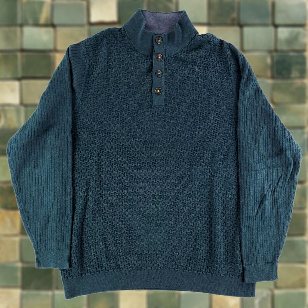Tommy Bahama Tommy Bahama Sweater Henley Pullover Waffle-Knit 4 Button Green XL Mens Size US XL / EU 56 / 4 - 1 Thumbnail