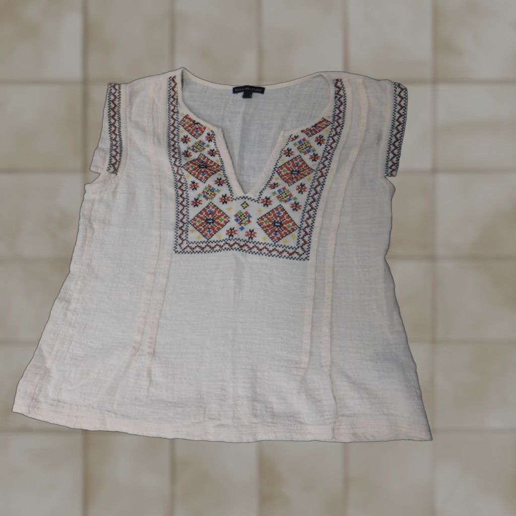 Vintage Signature 1 Studio Blouse Women L Beige Floral Short Sleeve Crew Neck Pullover Stretch Casual Regular Cap Sleeve Polyester Rayon Size L / US 10 / IT 46 - 1 Thumbnail