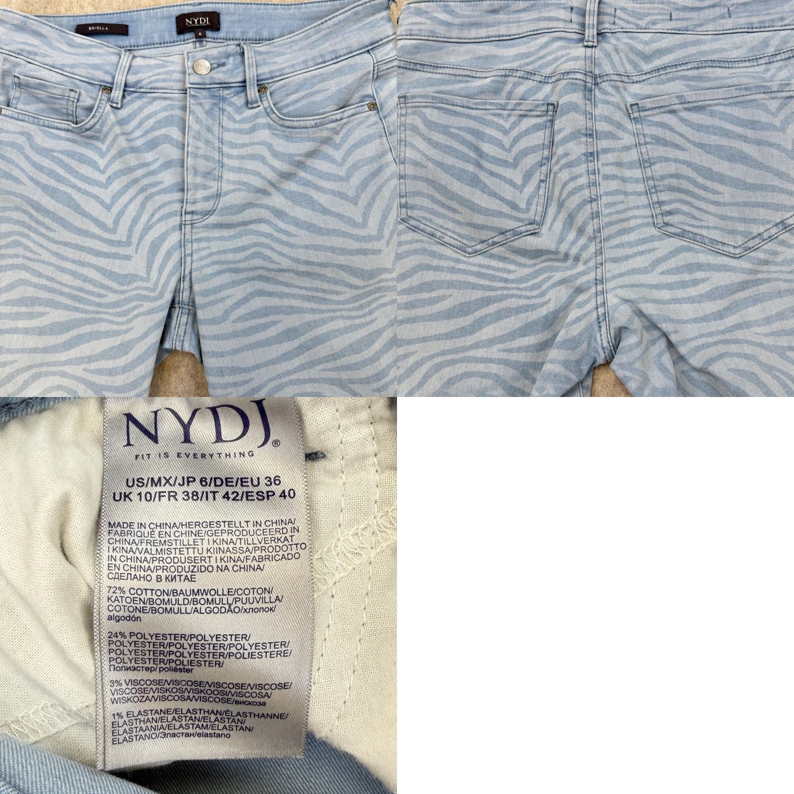 NYDJ NYDJ Bermuda Shorts Womens 6 Blue Zebra Print Mid Rise Denim Lift Tuck Shirt Size 28" / US 6 / IT 42 - 9 Thumbnail