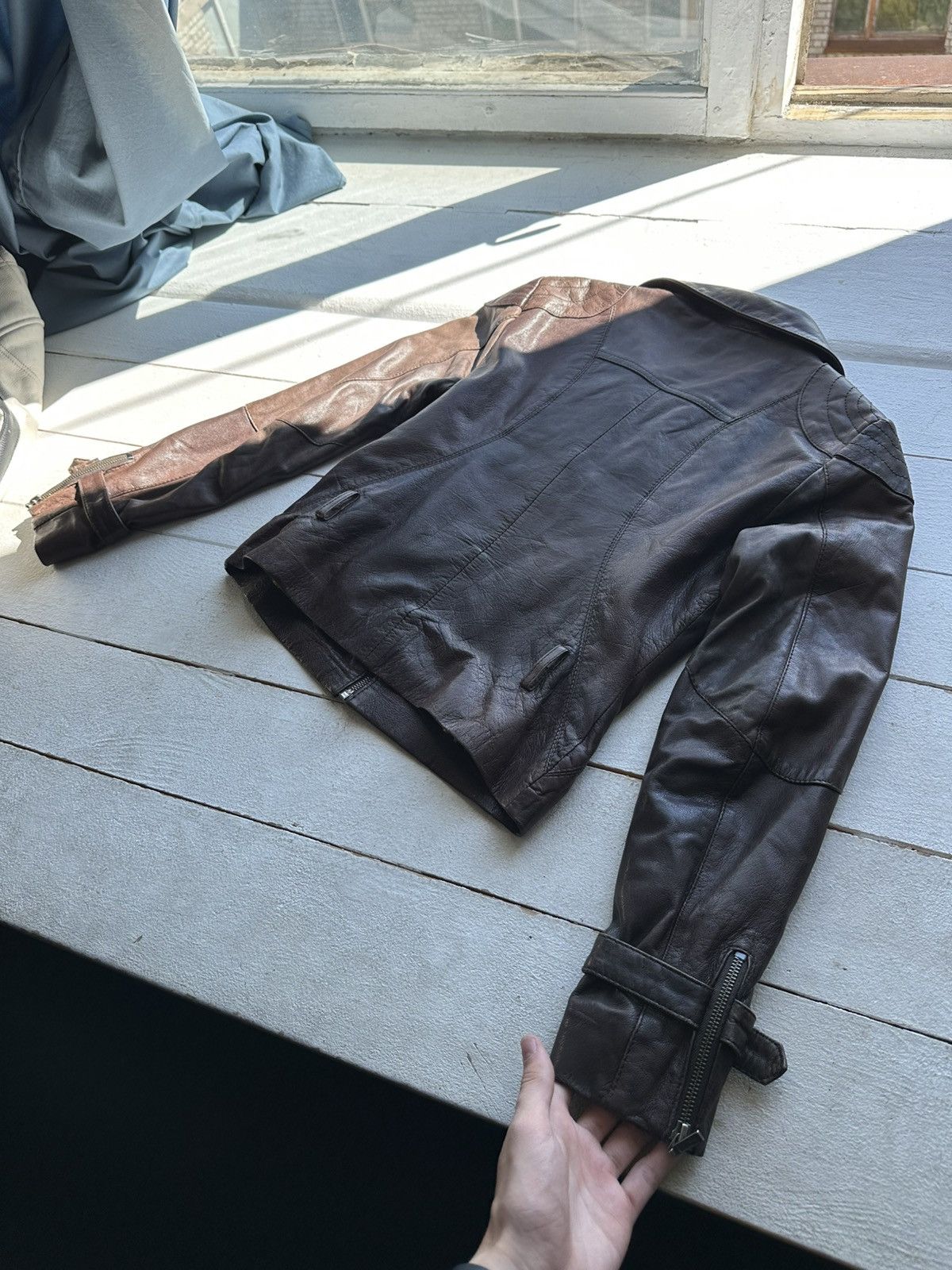 Other 🚨Y2K RICK OWENS TYPE DIRTY SLIM FIT ZIP LEATHER JACKET Size XS / US 0-2 / IT 36-38 - 10 Thumbnail
