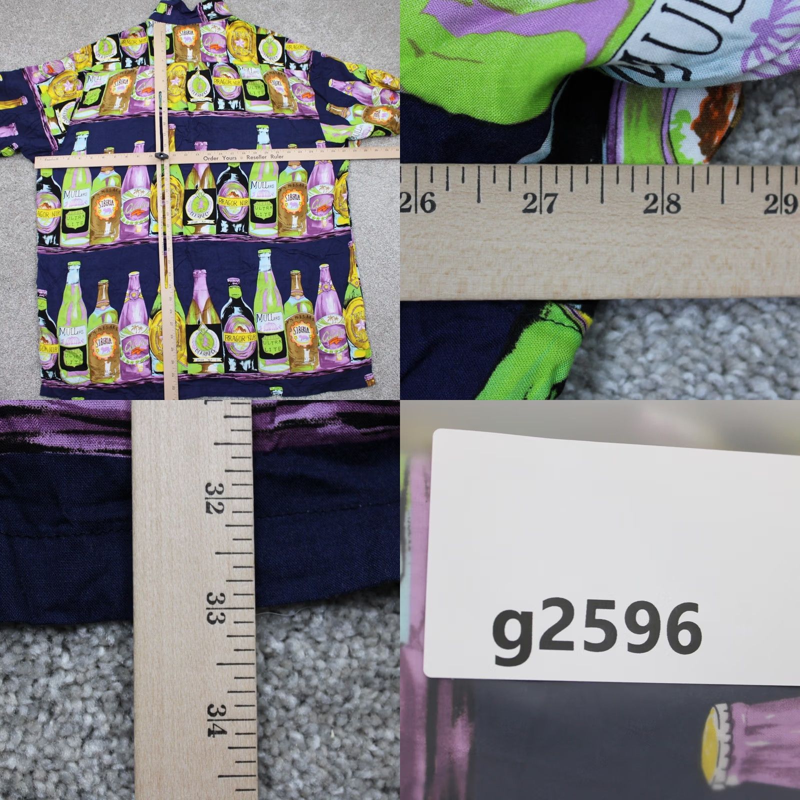 Vintage Bar Code Shirt Mens 2XL XXL Blue Beer Bottle AOP 100% Rayon S/S Button Up Size US XXL / EU 58 / 5 - 9 Thumbnail