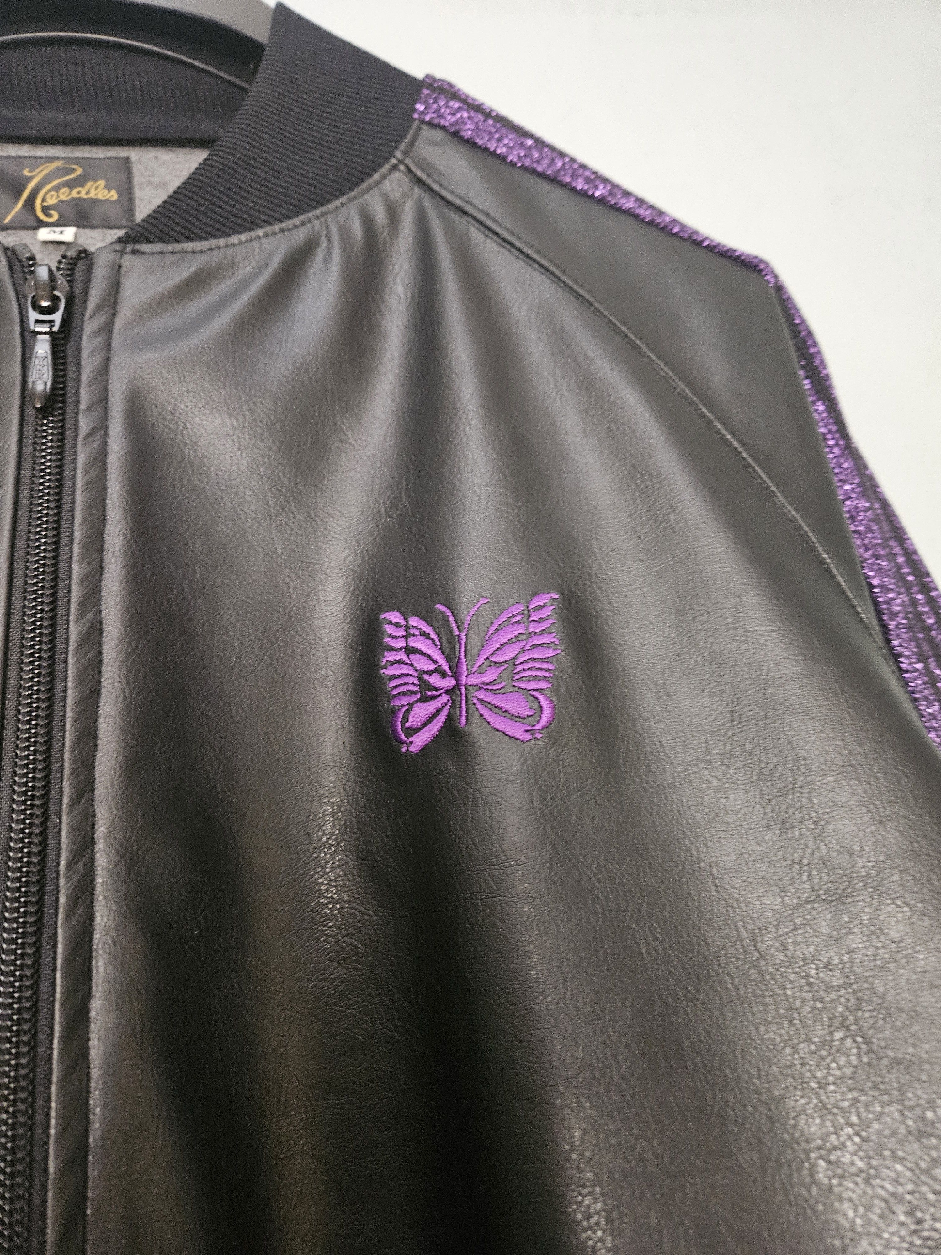 Needles Faux Leather Purple Side Stripe Track Jacket Size US M / EU 48-50 / 2 - 3 Thumbnail