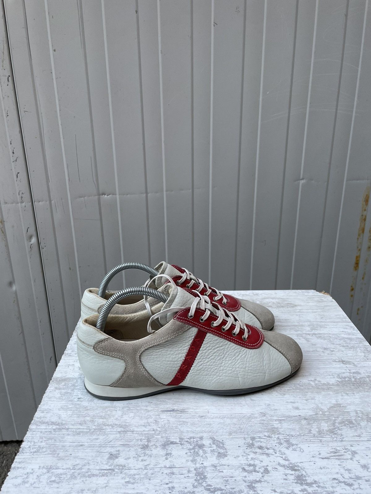 Miu Miu × Prada Vintage Italy Made 🇮🇹 Prada 3200 Red Stripe Leather Sneakers Size US 9.5 / IT 39.5 - 4 Thumbnail