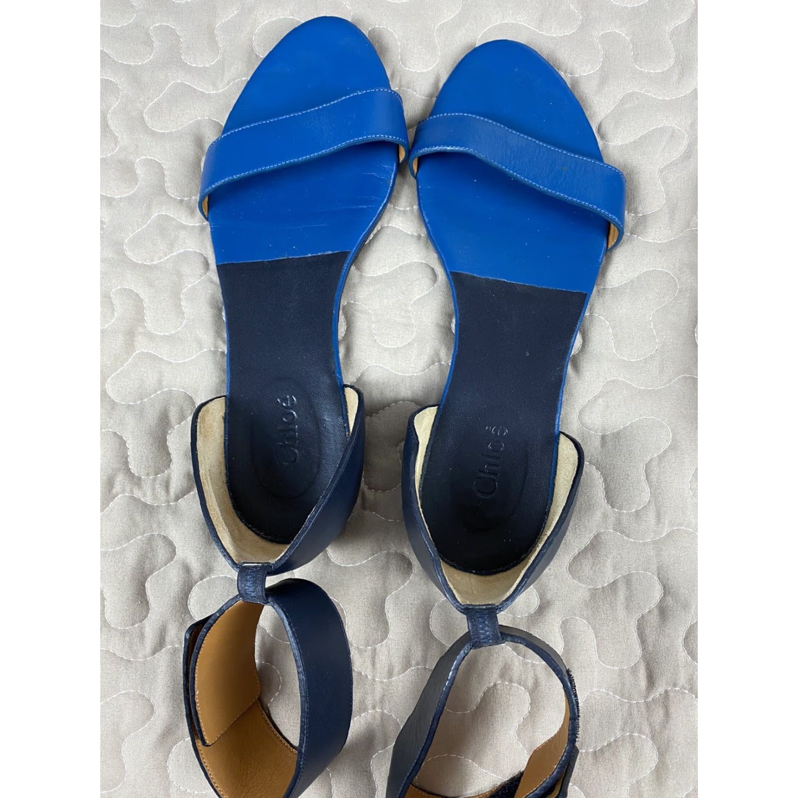 AQUA VINTAGE Chloe Womens Sandals Two Tone Blue Ankle Strap Flats Sz 37 US 7 Aqua Women's Strappy Leather Flat G Size US 7 / IT 37 - 5 Thumbnail