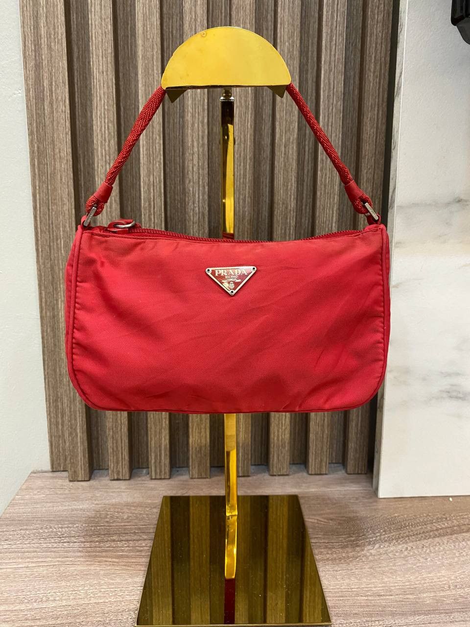image of Authentic Prada Tessuto Nyalon Pochette Shoulder Bag in Red, Women's